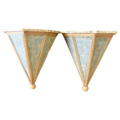 Pair of lacquered wooden shelves with a faux marble effect, Italy