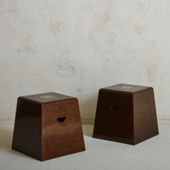 Pair of Lacquered Wooden Stools with Geometric Motif, Italy, 1960