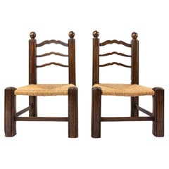 Pair of Ladderback Low Rush Chairs in the Manner of Charles Dudouyt