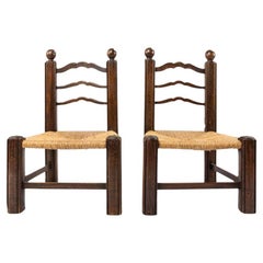 Pair of Ladderback Low Rush Chairs in the Manner of Charles Dudouyt