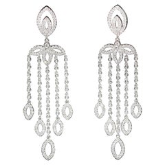 Pair of Ladies Diamonds Chandelier Earrings, 18 Karat White Gold