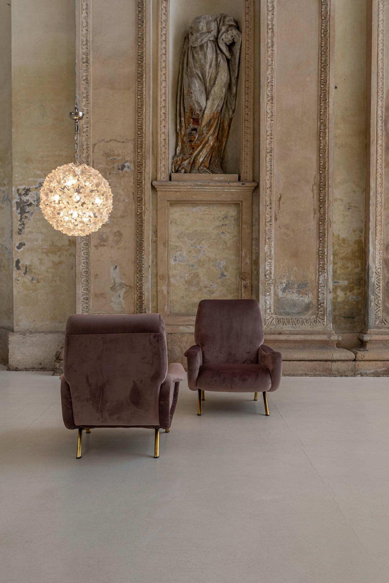 Brass Pair of Lady Armchairs by Marco Zanuso for Arflex