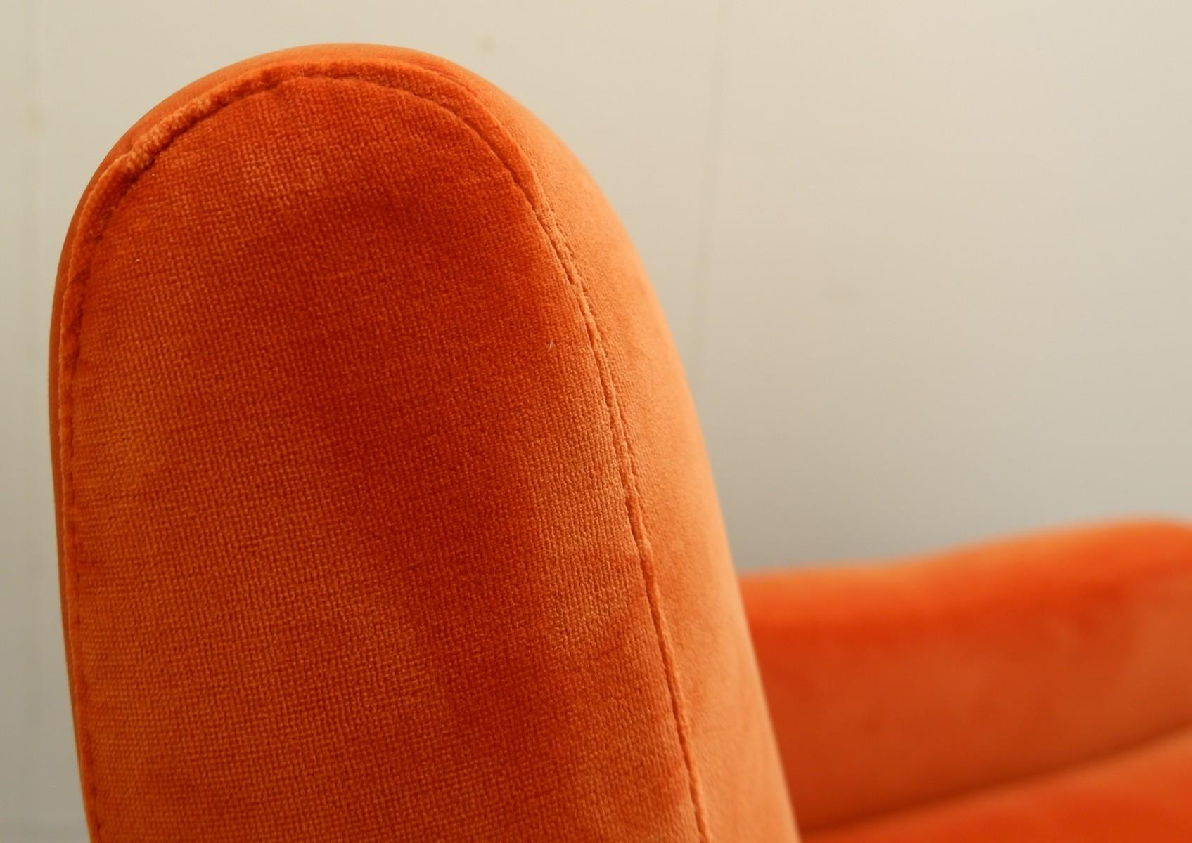 Italian Pair of 'Lady' Armchairs, Marco Zanuso for Arflex, New Orange Velvet Ulphostery