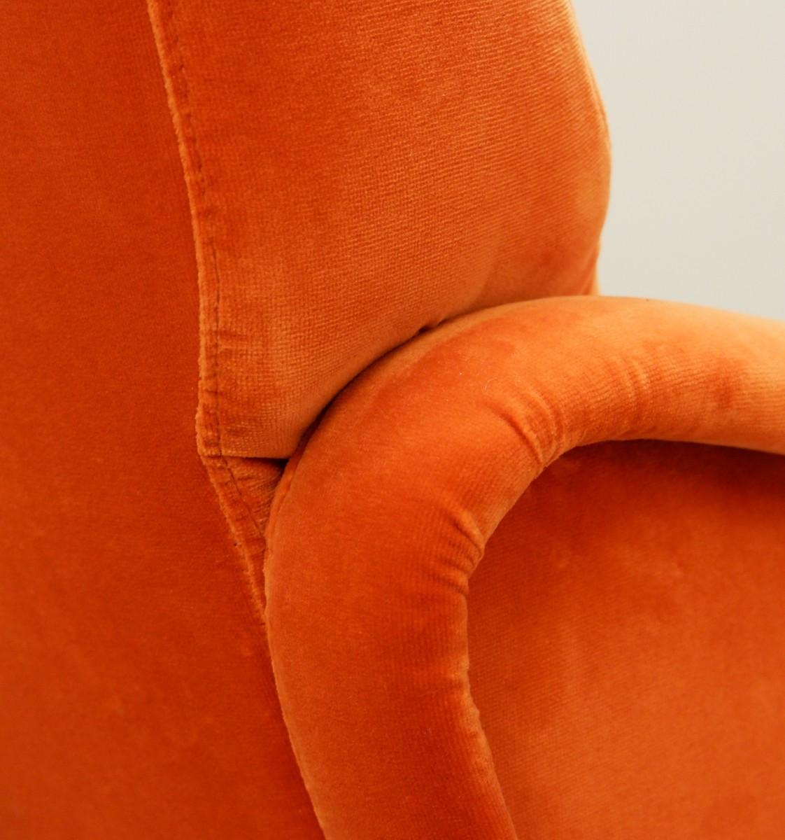 Mid-20th Century Pair of 'Lady' Armchairs, Marco Zanuso for Arflex, New Orange Velvet Ulphostery