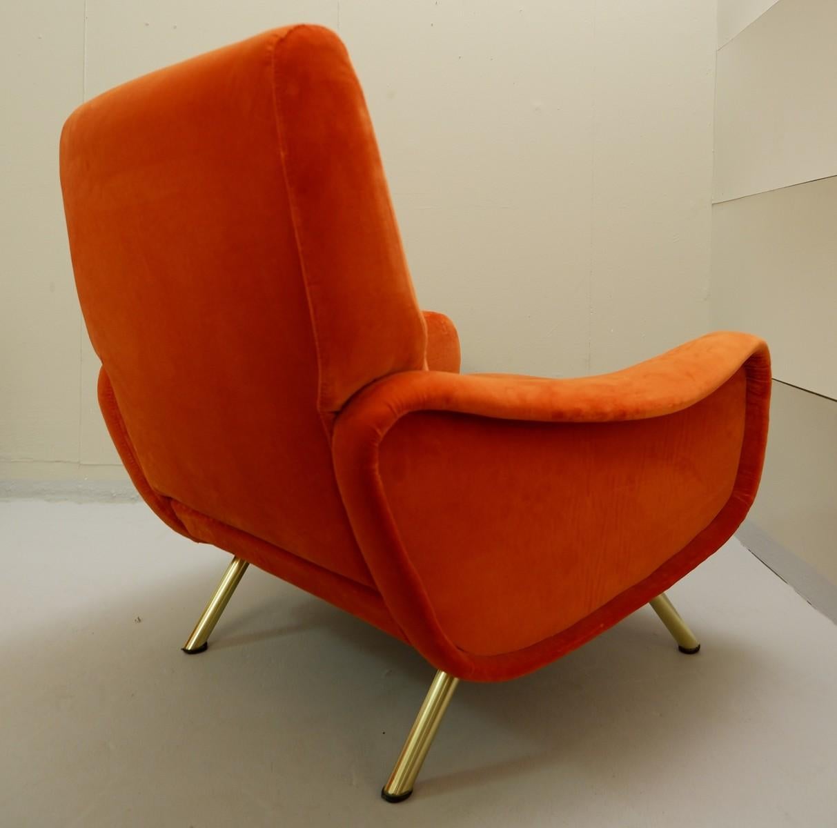 Pair of 'Lady' Armchairs, Marco Zanuso for Arflex, New Orange Velvet Ulphostery 1