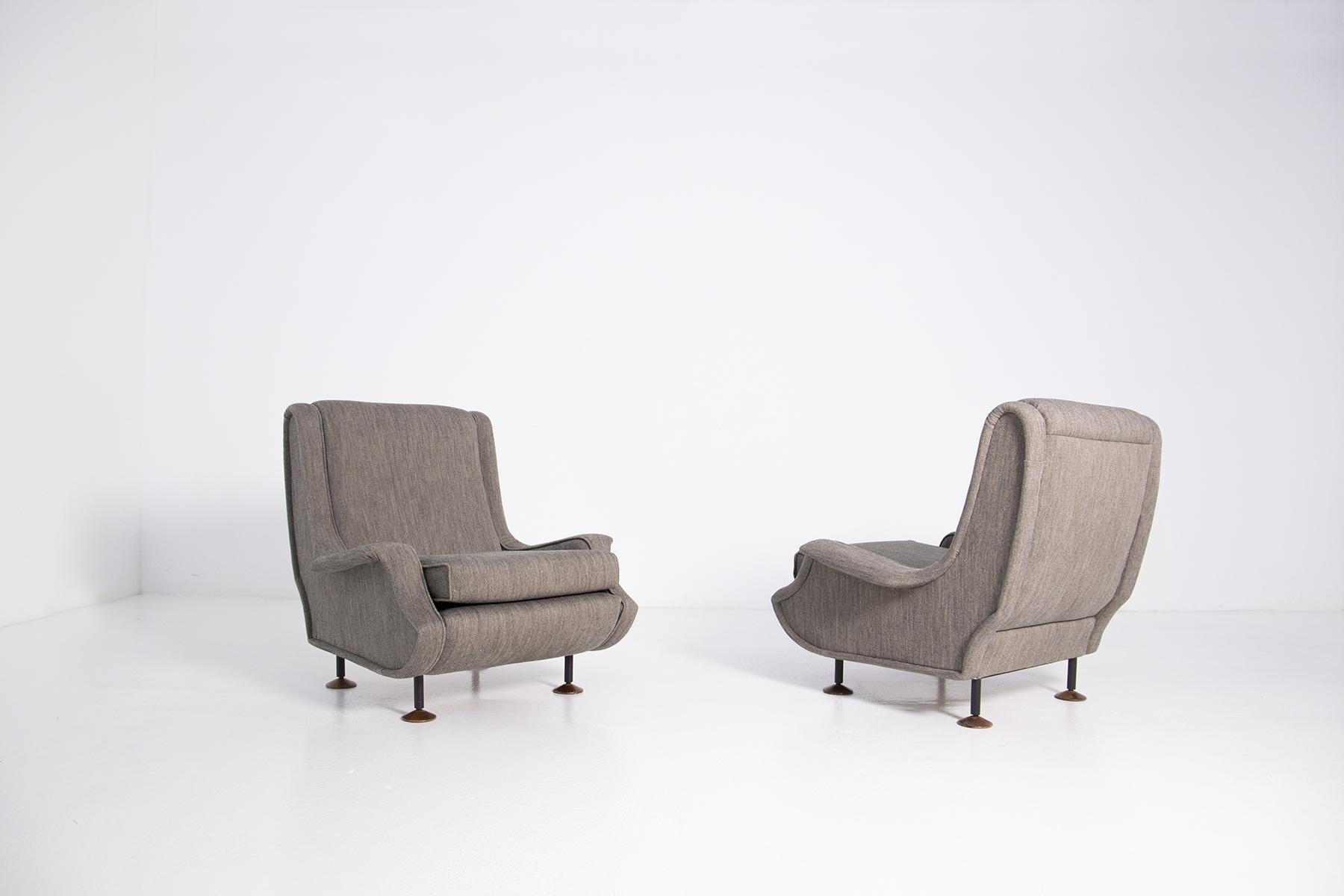 Cotton Pair of Lady Armchairs by Marco Zanuso Italia 1951 Mid-Century
