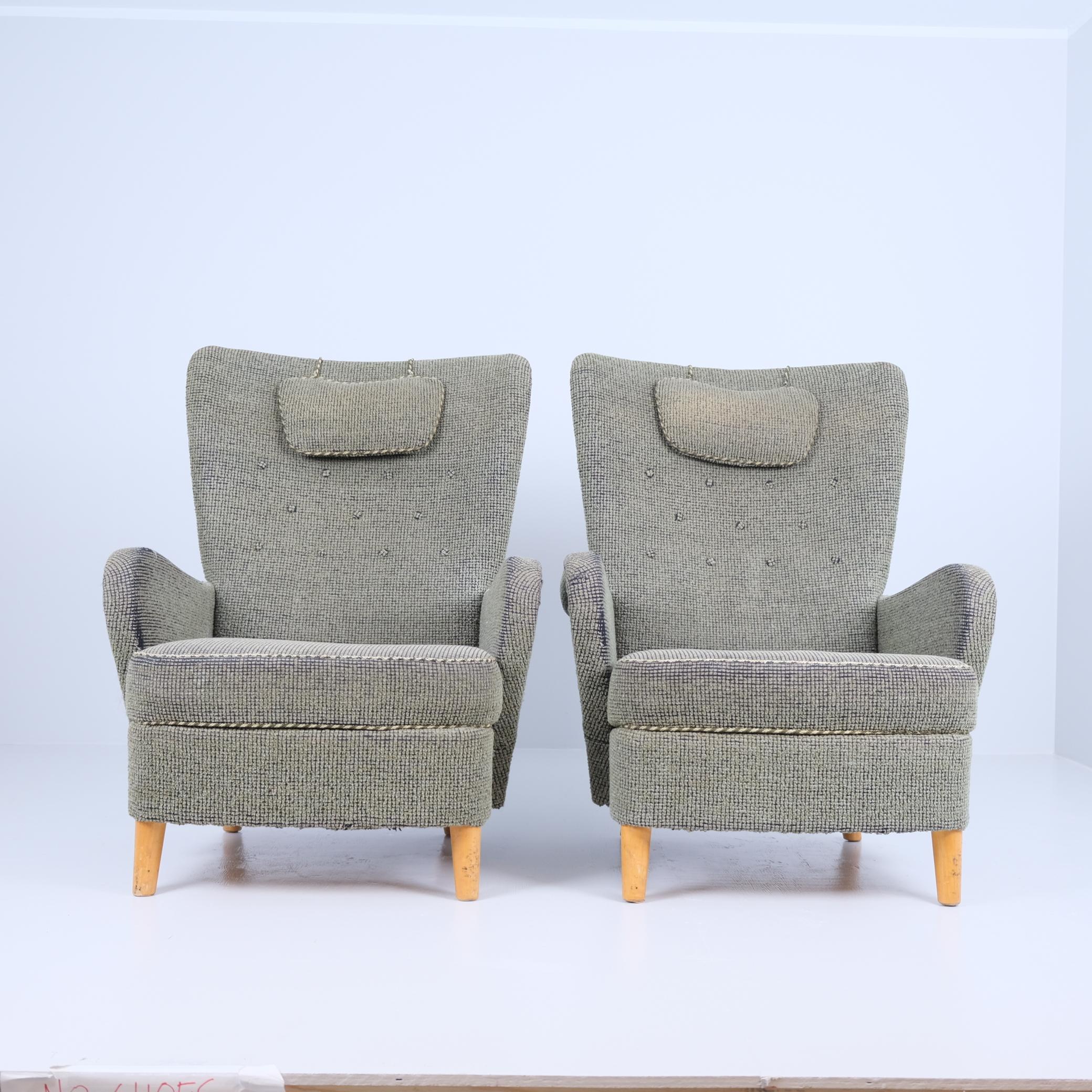 Pareja De Sillas De Diseño Sueco En Tapicería Original, Asko Modelo 2303, Años 50 Moderno de mediados de siglo en venta