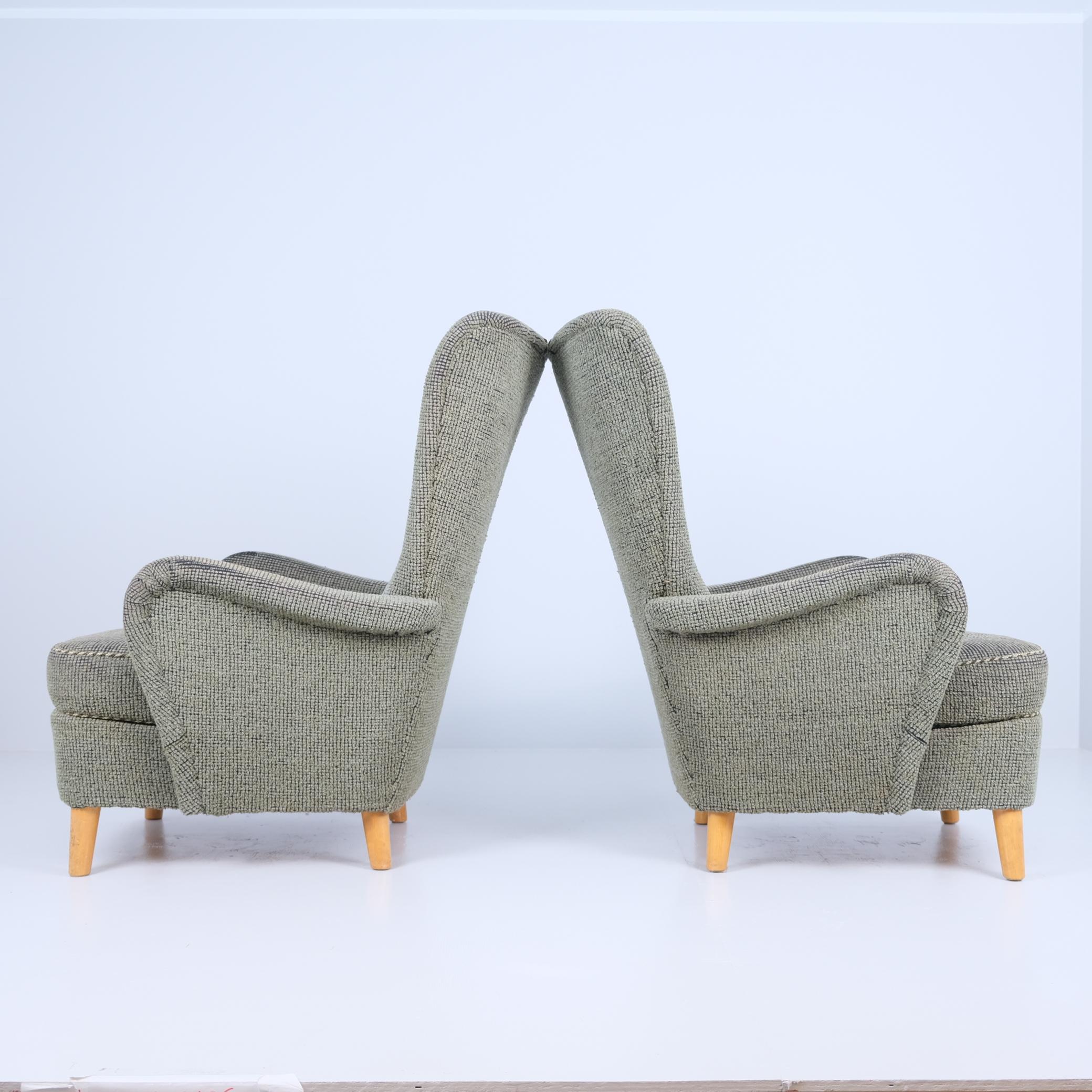 Pareja De Sillas De Diseño Sueco En Tapicería Original, Asko Modelo 2303, Años 50 Finlandés en venta