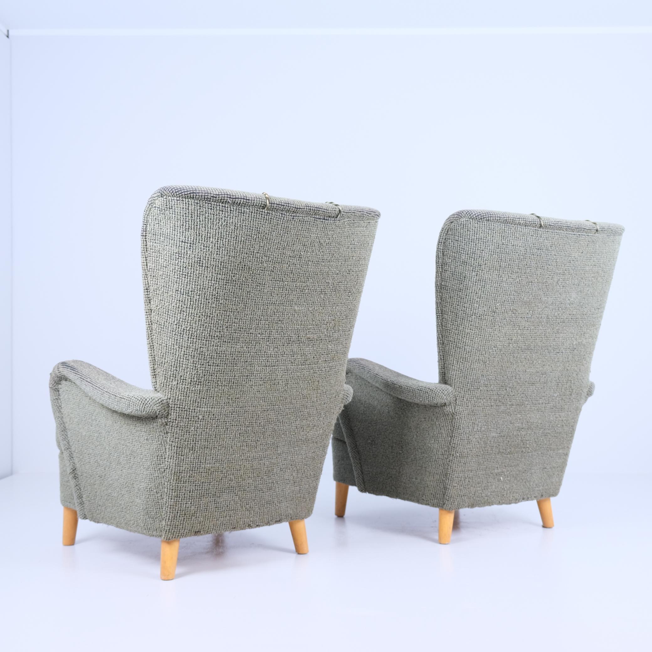 Pareja De Sillas De Diseño Sueco En Tapicería Original, Asko Modelo 2303, Años 50 en Bueno estado para la venta en Helsinki, FI