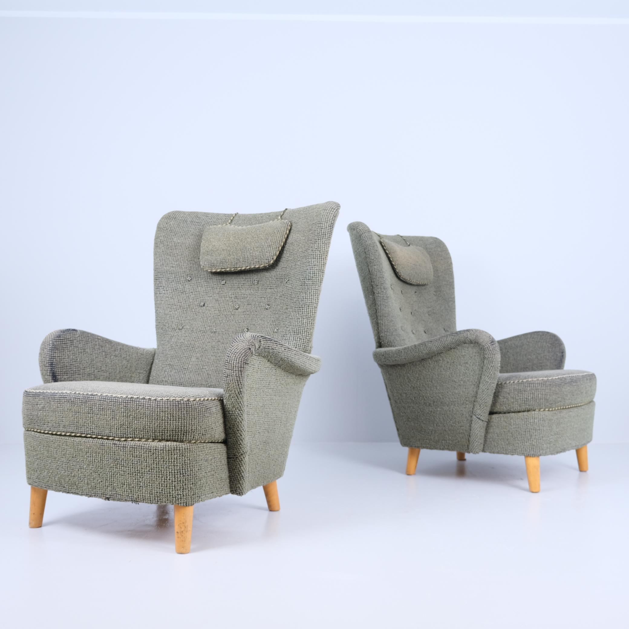 Pareja De Sillas De Diseño Sueco En Tapicería Original, Asko Modelo 2303, Años 50 mediados del siglo XX en venta