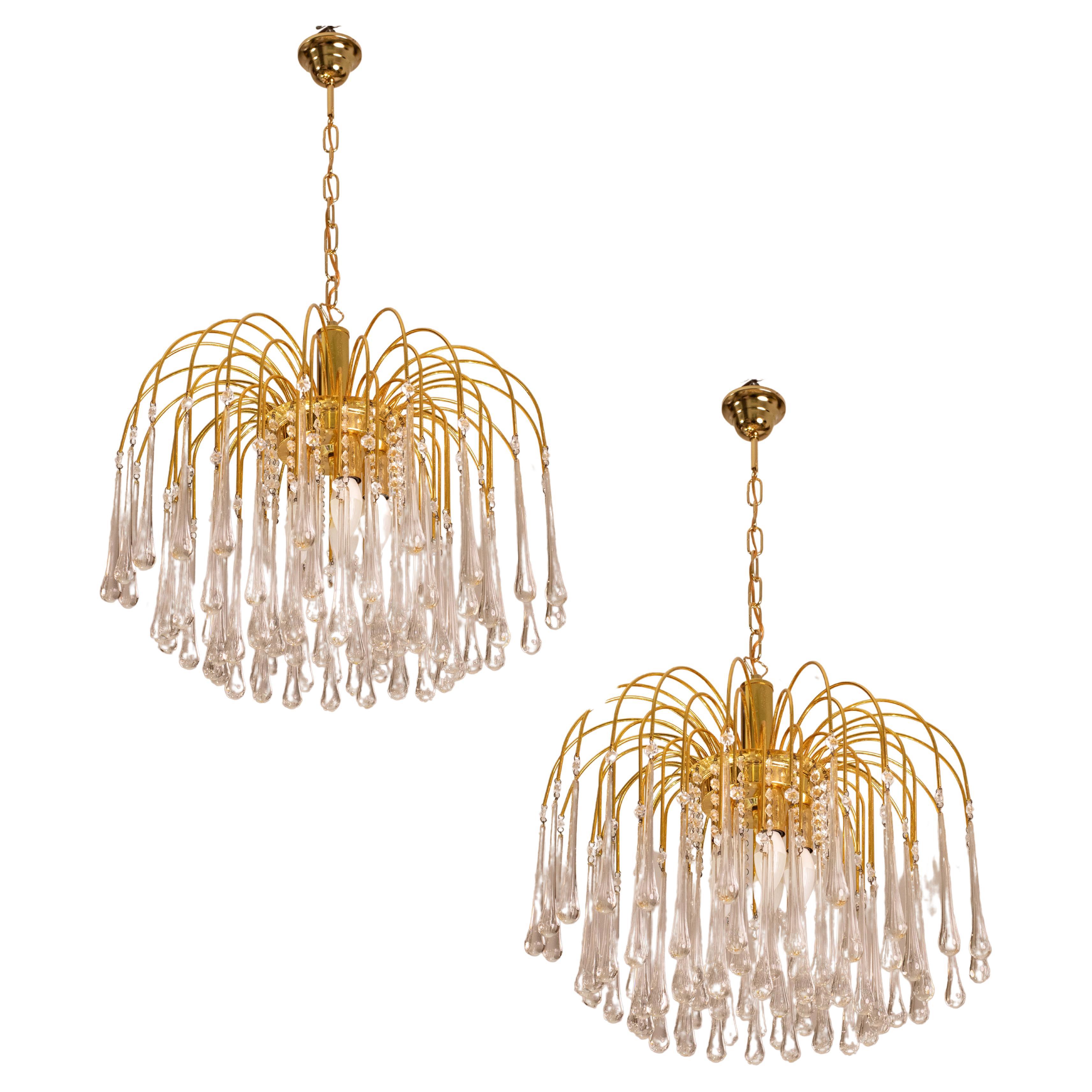 Pair of Lady White, Murano Chandelier White Drops, 1970s For Sale