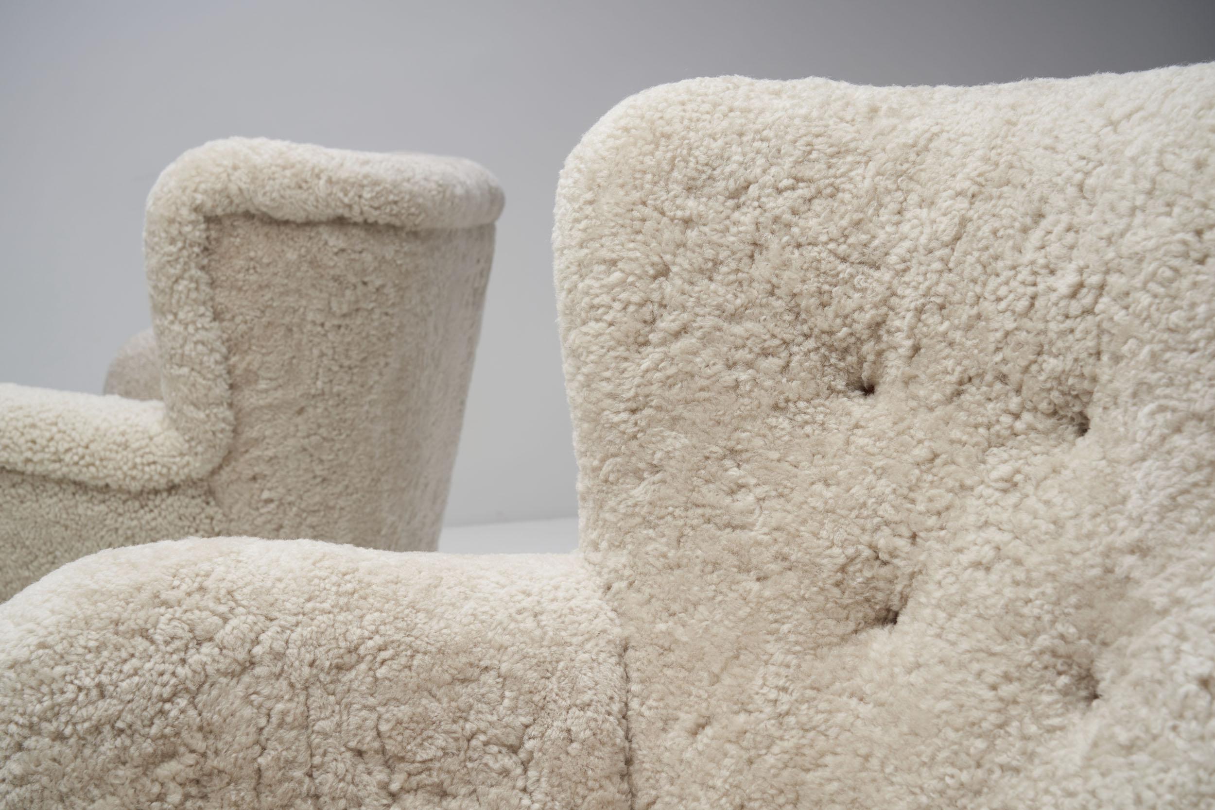 Pair of “Laila” Armchairs in Sheepskin by Ilmari Lappalainen, Finland 1948 For Sale 4