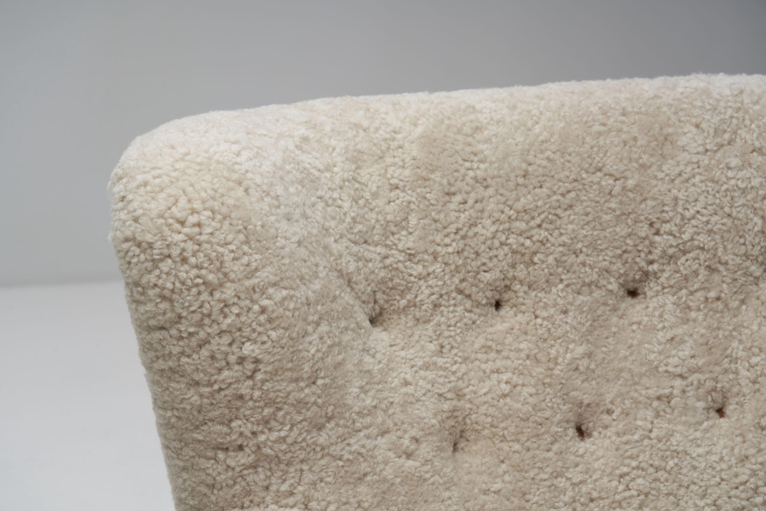Pair of “Laila” Armchairs in Sheepskin by Ilmari Lappalainen, Finland 1948 For Sale 10