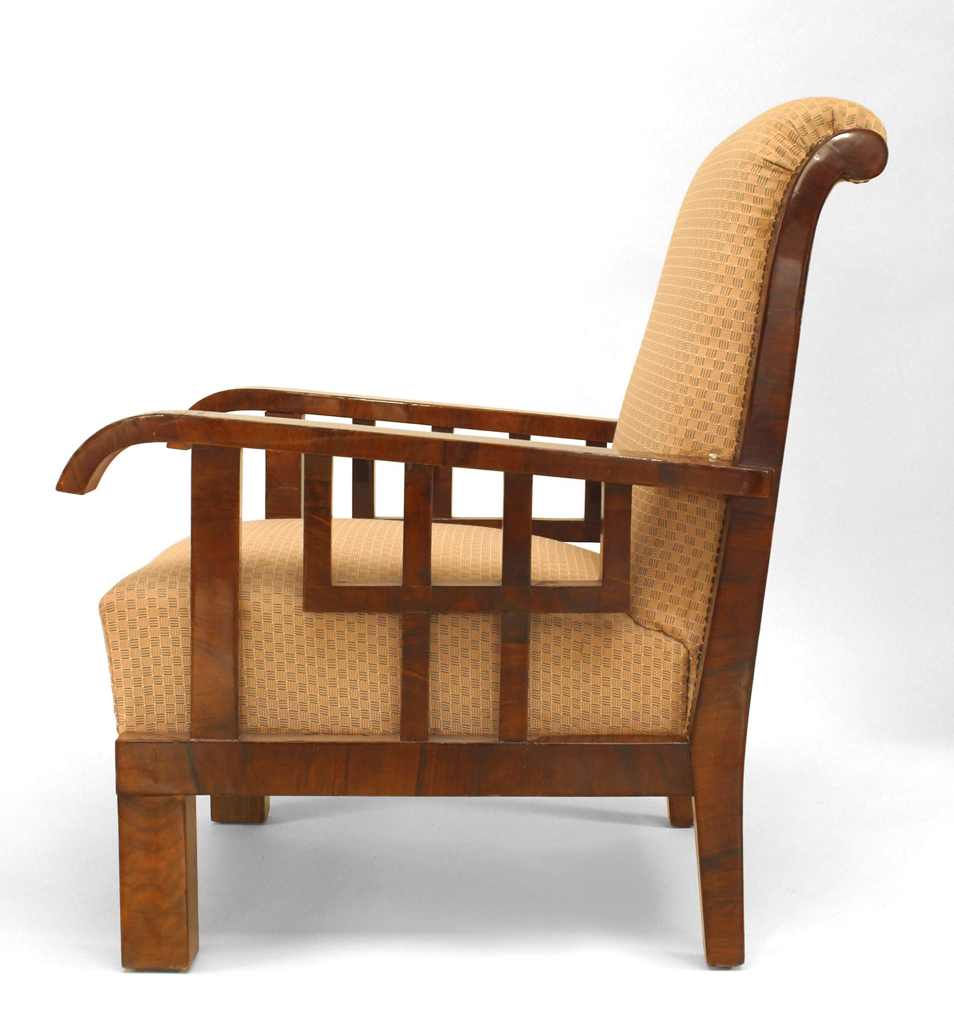 Mid-20th Century Pair of Art Deco Walnut Armchairs For Sale