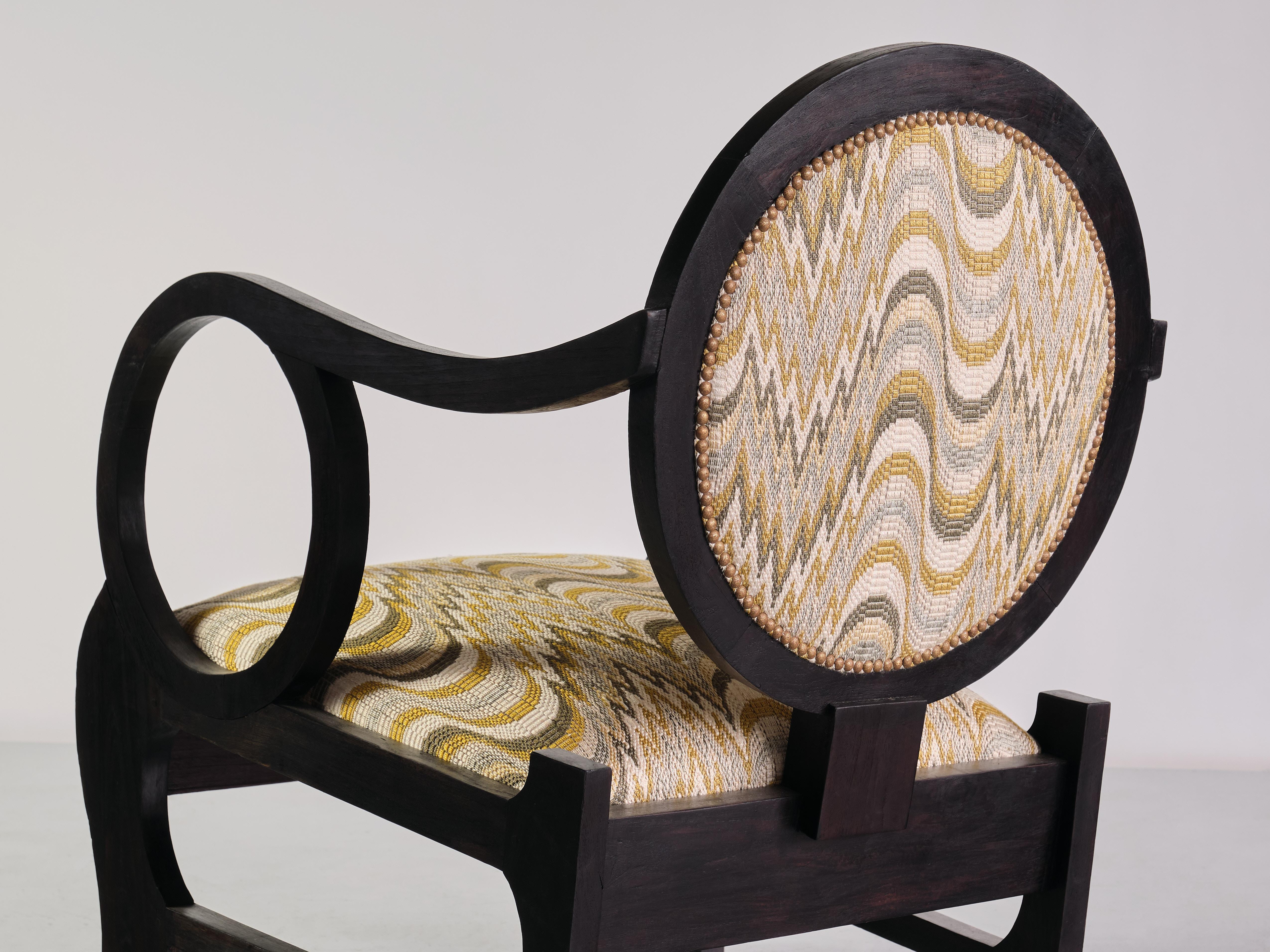 Pair of Lajos Kozma Attributed Armchairs in Oak and Dedar Jacquard, Late 1940s For Sale 8