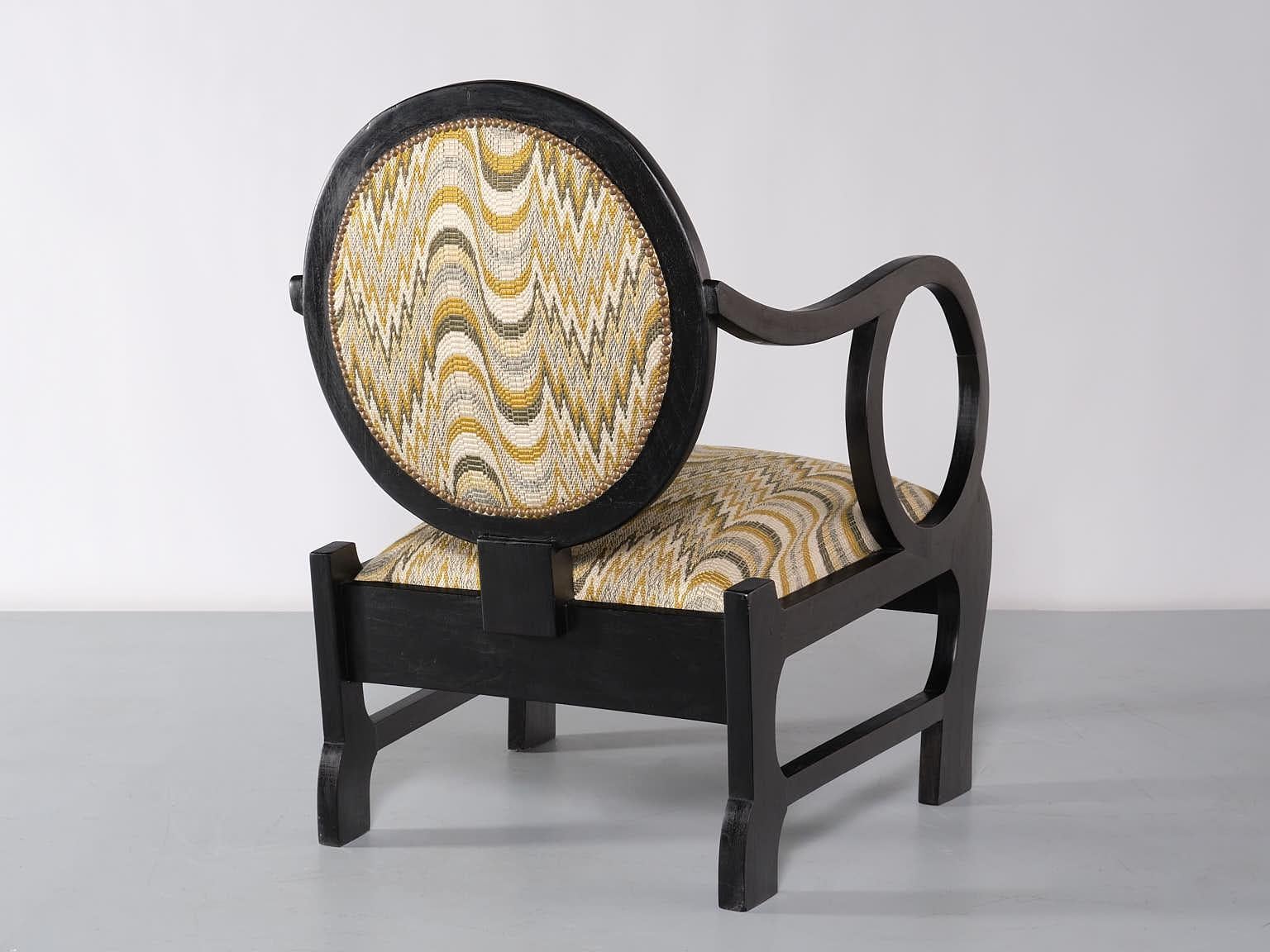 Pair of Lajos Kozma Attributed Armchairs in Oak and Dedar Jacquard, Late 1940s For Sale 4