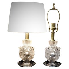Pair of Lalique Clear and Frosted Crystal Candlestick Table Lamps
