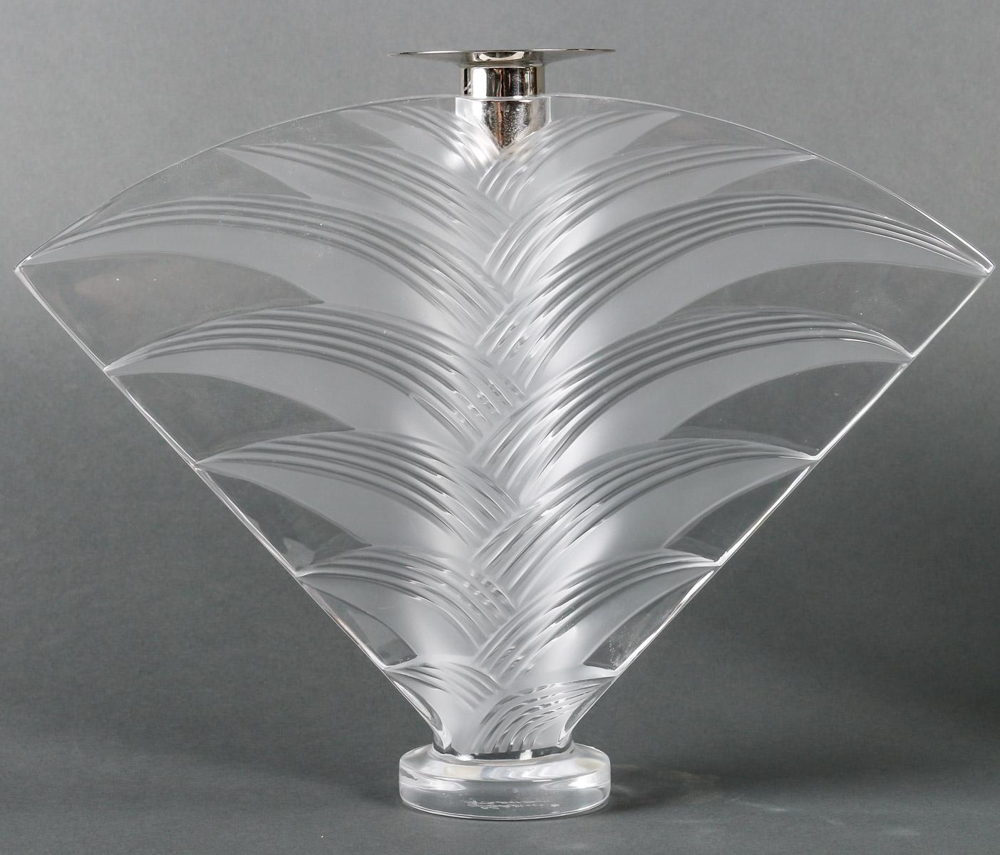 Pair of Lalique Crystal Candlesticks, 20th Century. For Sale 2