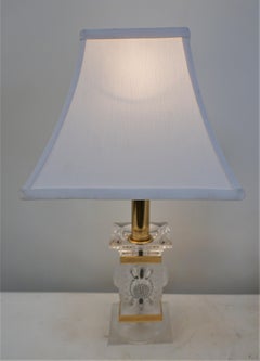 Pair of Lalique Crystal Candlesticks Table Lamps