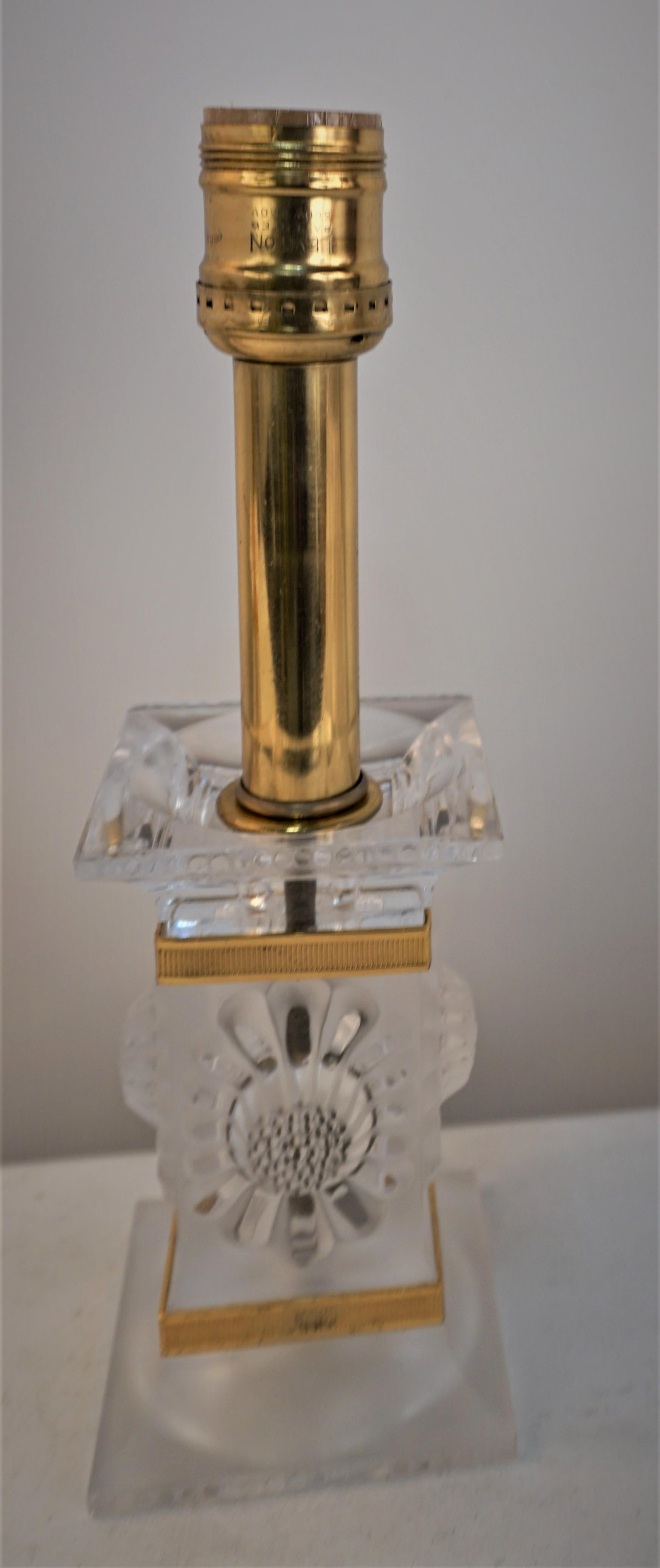 French Pair of Lalique Crystal Candlesticks Table Lamps