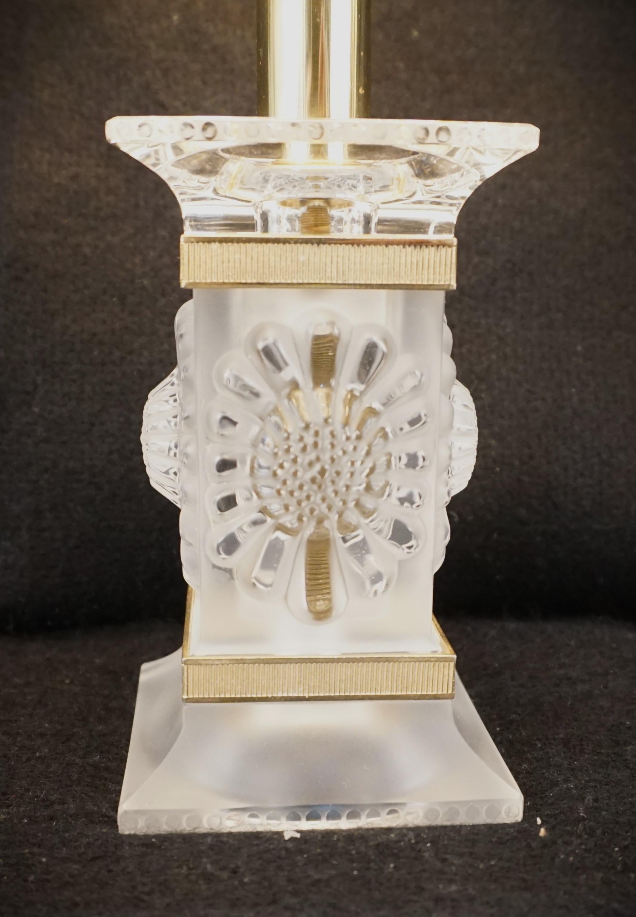 Pair of Lalique Crystal Table Lamps # 5 In Good Condition For Sale In Fairfax, VA