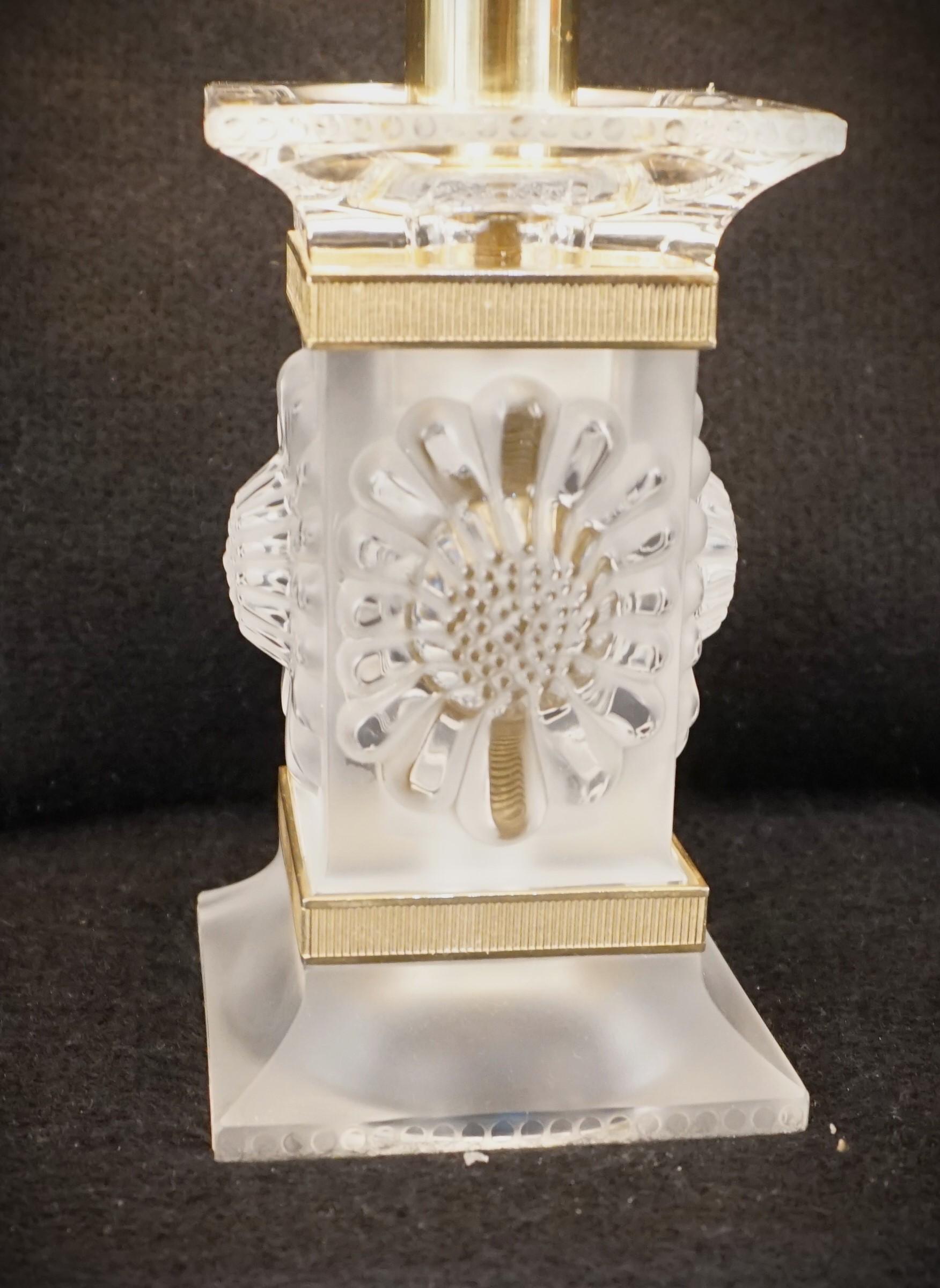 Pair of Lalique Crystal Table Lamps # 5 For Sale 2