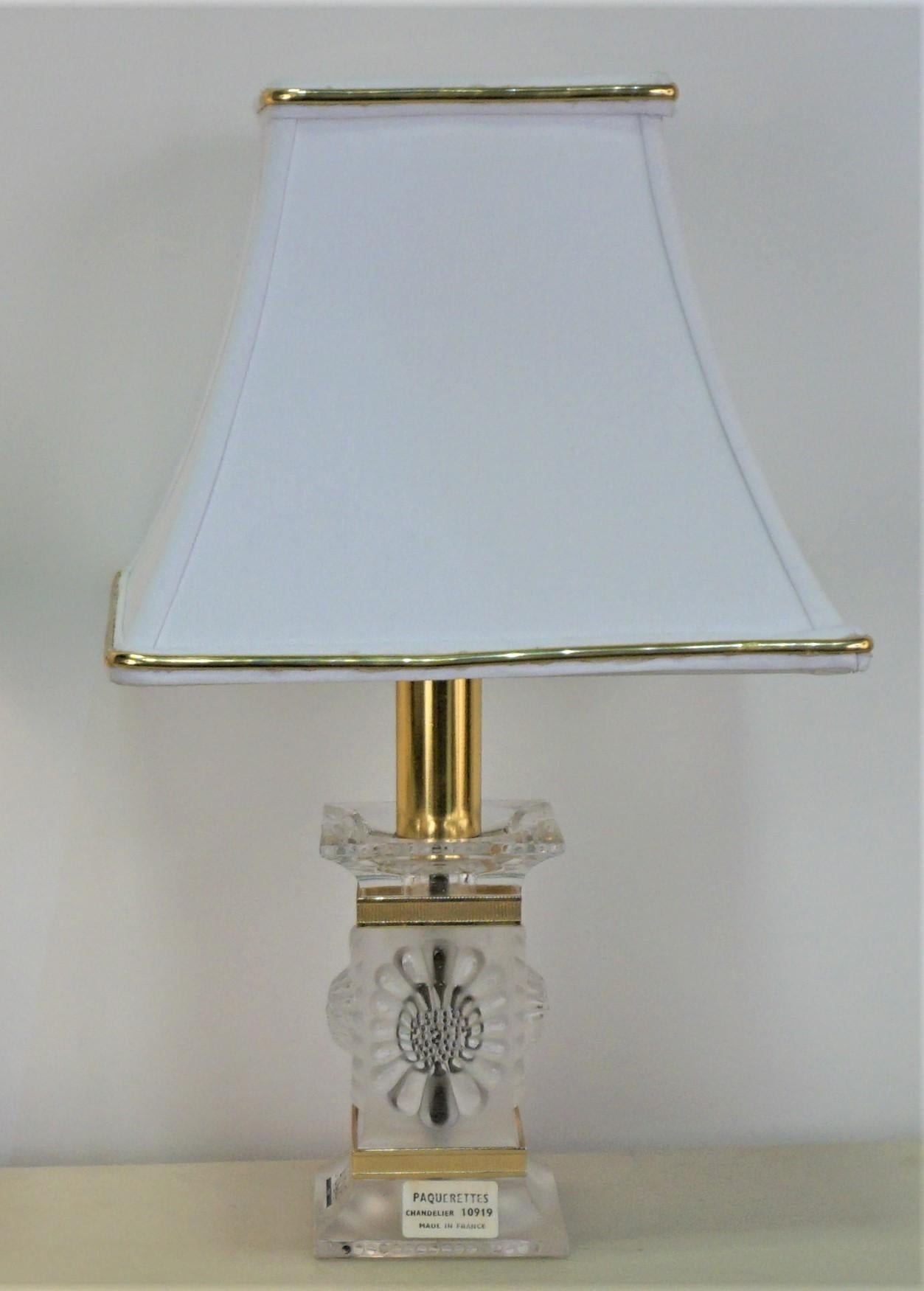 Pair of vintage Lalique candlestick crystal table lamps.