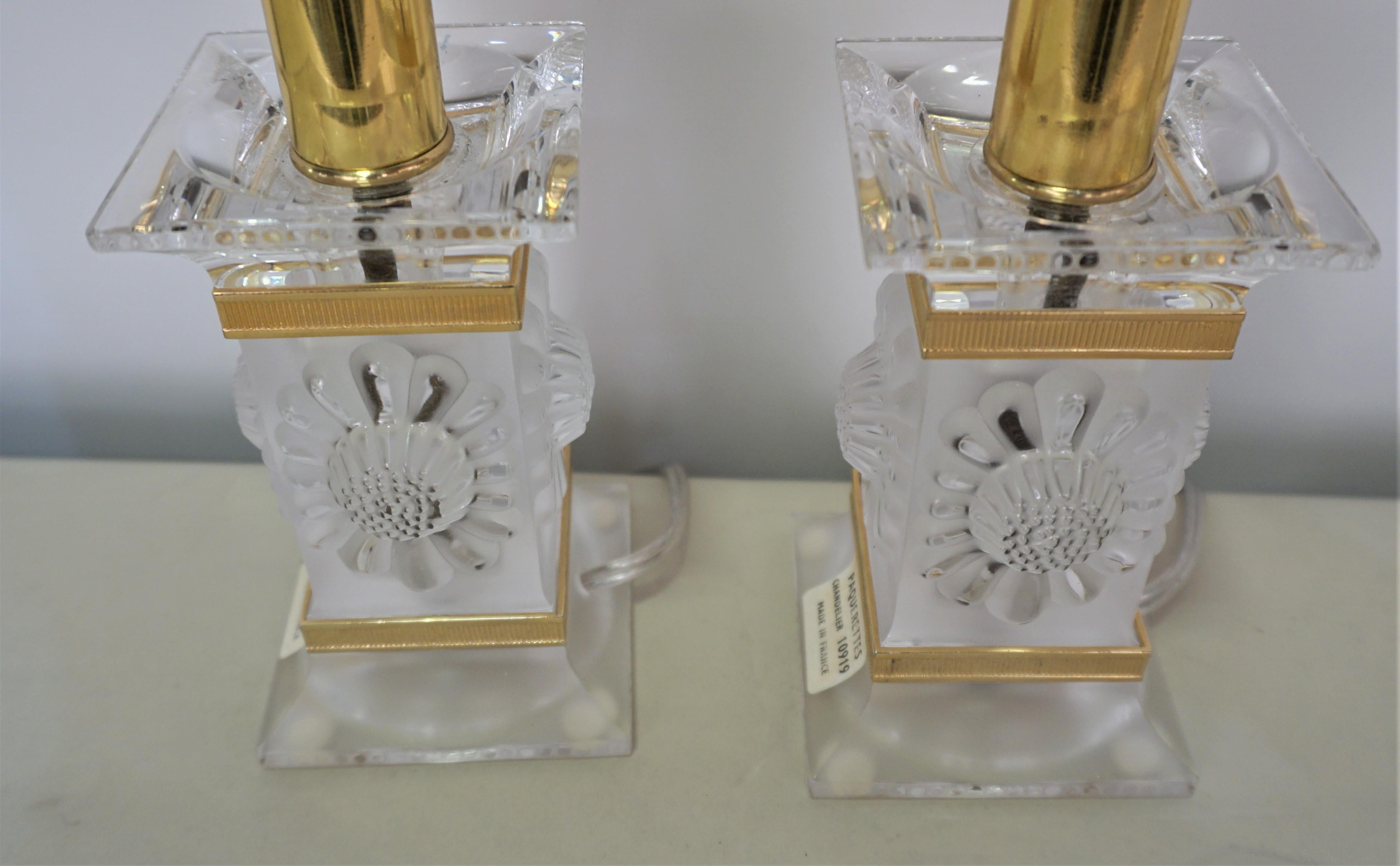French Pair of Lalique Crystal Table Lamps