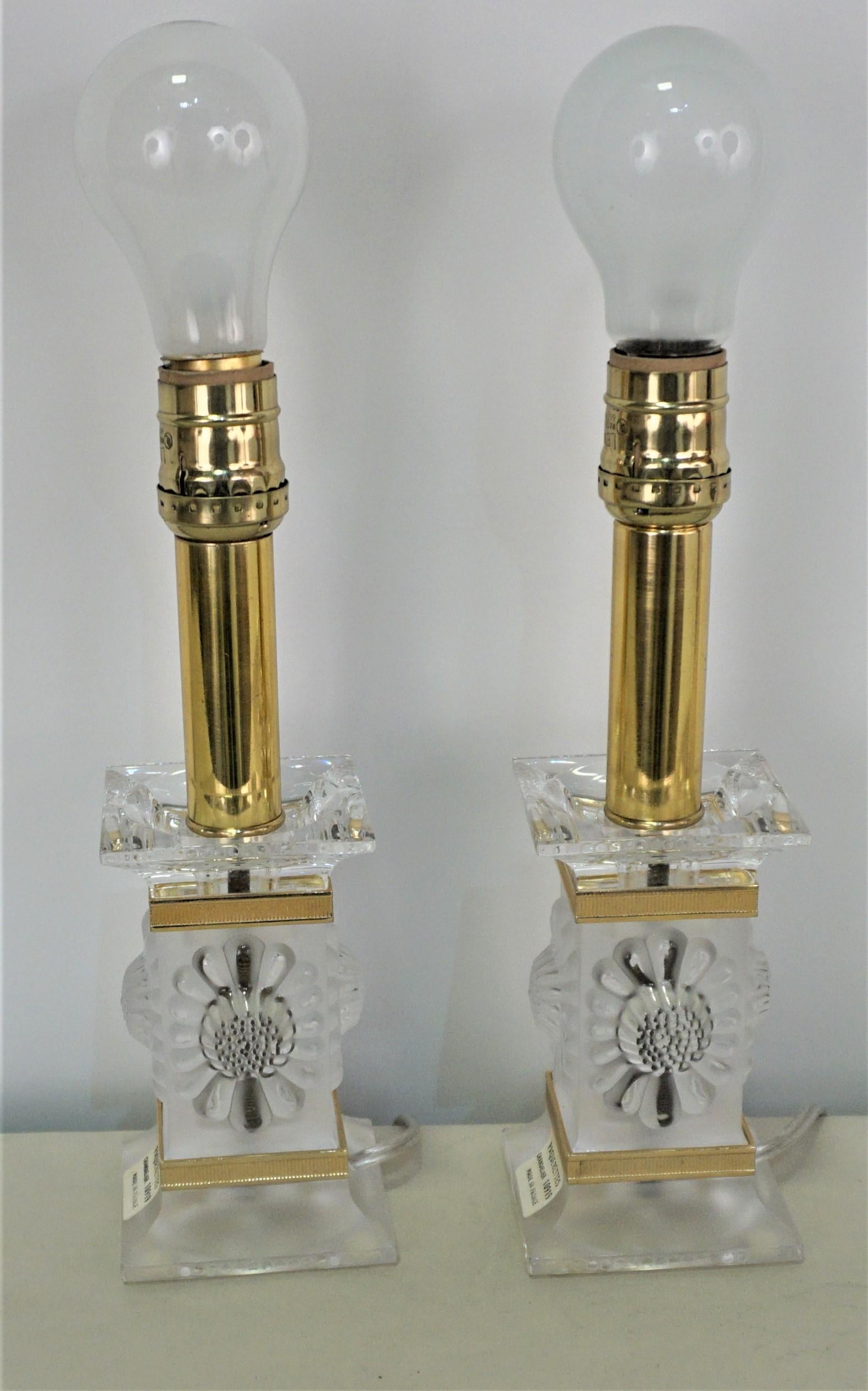 Pair of Lalique Crystal Table Lamps In Good Condition In Fairfax, VA