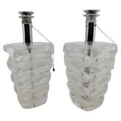 Pair of Lalique France Art Deco Crystal Table Lamps