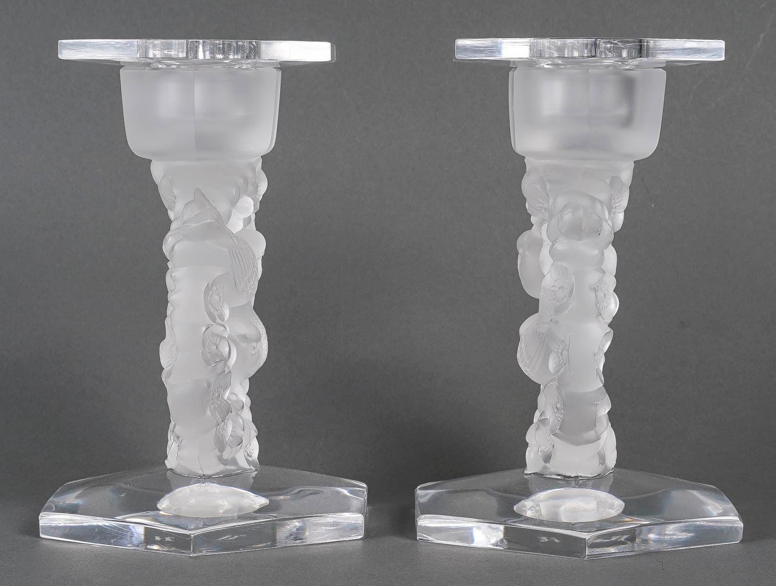 Pair of Lalique France Crystal Candelabras, 20th Century. For Sale 1