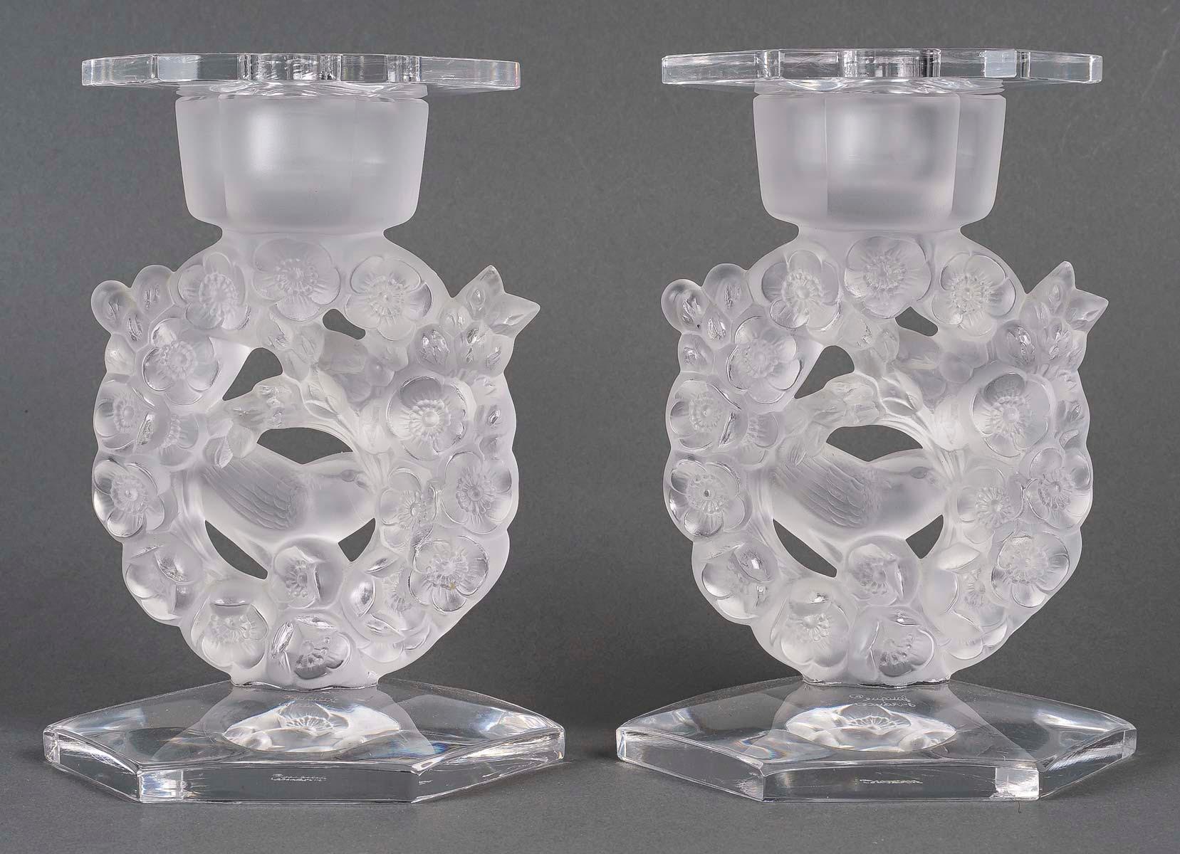 Pair of Lalique France Crystal Candelabras, 20th Century. For Sale 2
