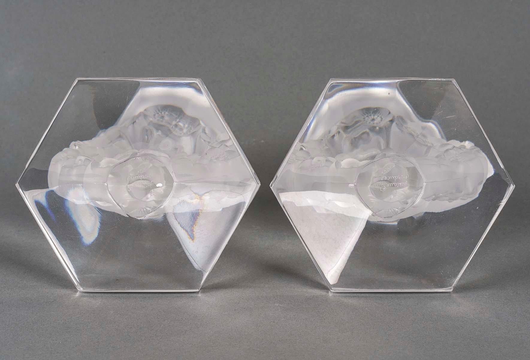 Pair of Lalique France Crystal Candelabras, 20th Century. For Sale 3
