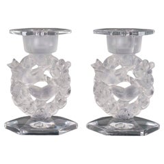 Vintage Pair of Lalique France Crystal Candelabras, 20th Century.