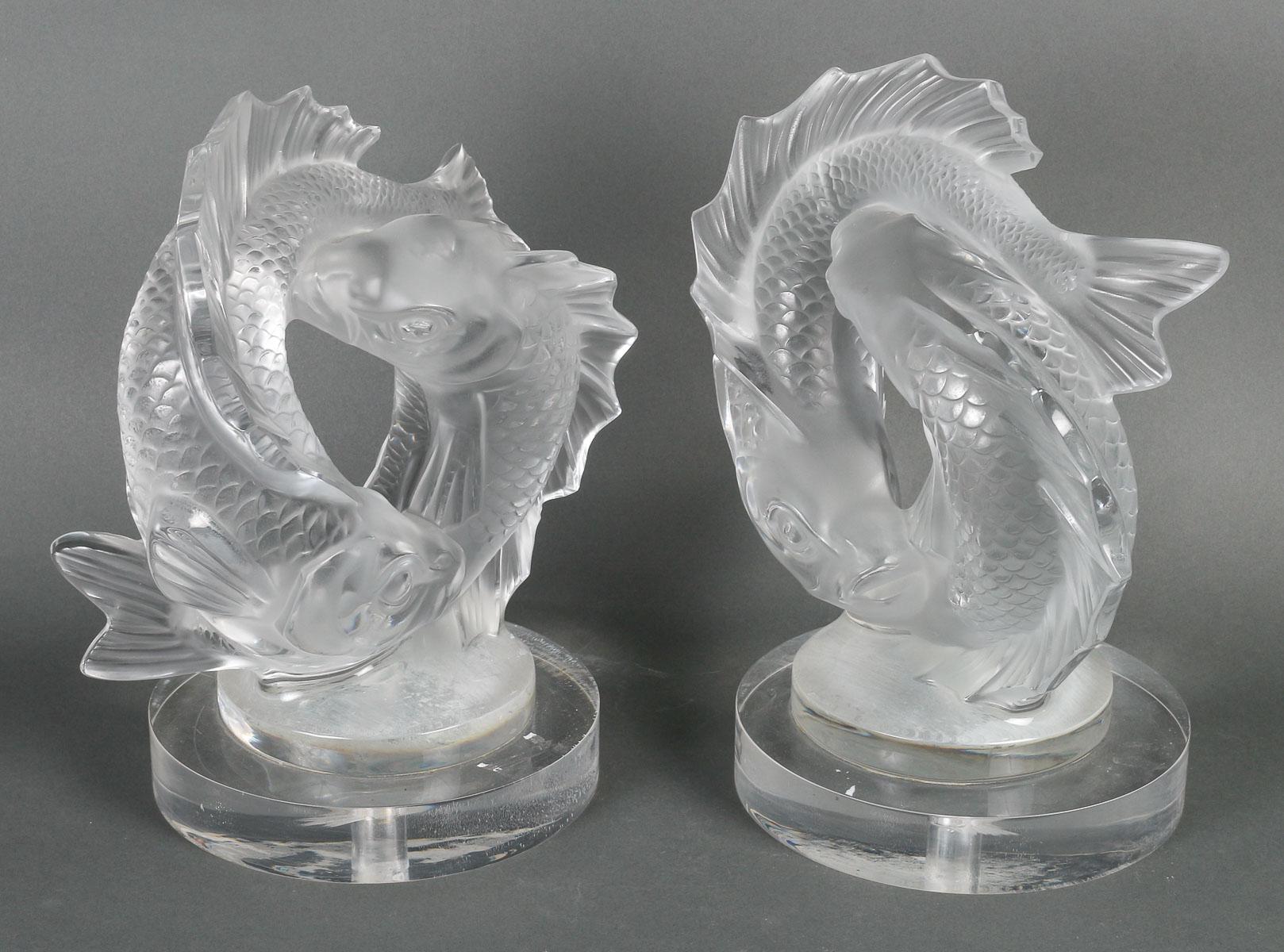 French Pair of Lalique France Crystal Fish Sculptures.