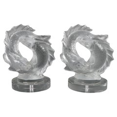 Pair of Lalique France Crystal Fish Sculptures.