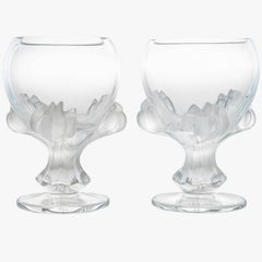 Coppia di vasi a ciotola Nature di Lalique in cristallo, Francia