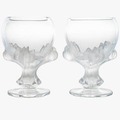 Pair of Lalique Nature Bowl Vases Crystal, France
