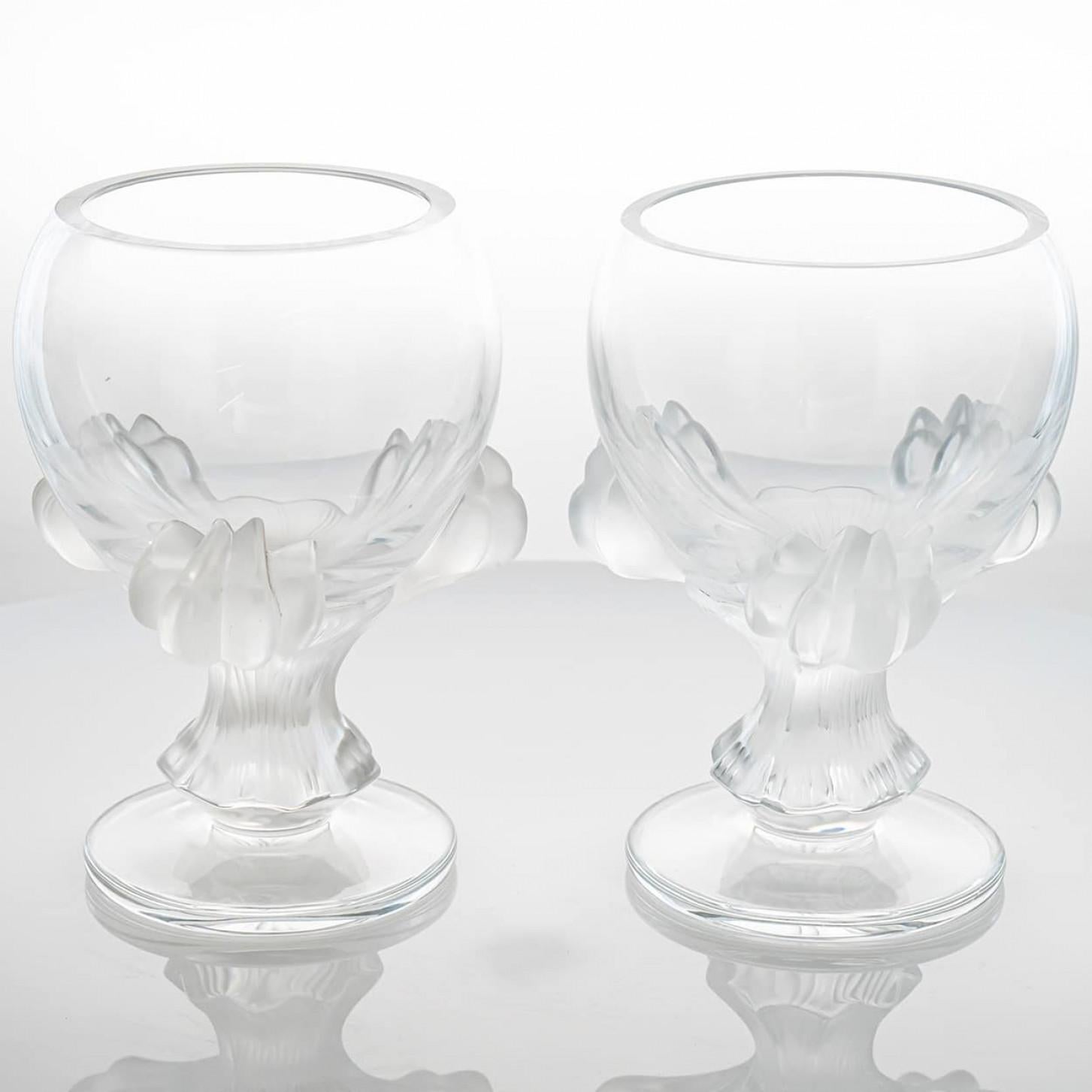 Pair of Lalique Nature Bowl Vases Crystal, France (Sonstiges) im Angebot
