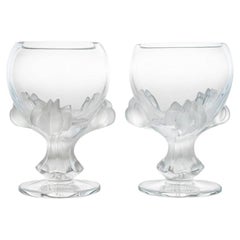 Pair of Lalique Nature Bowl Vases Crystal, France