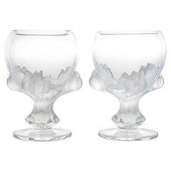 Paar Lalique Nature Schalenvasen Kristall, Frankreich
