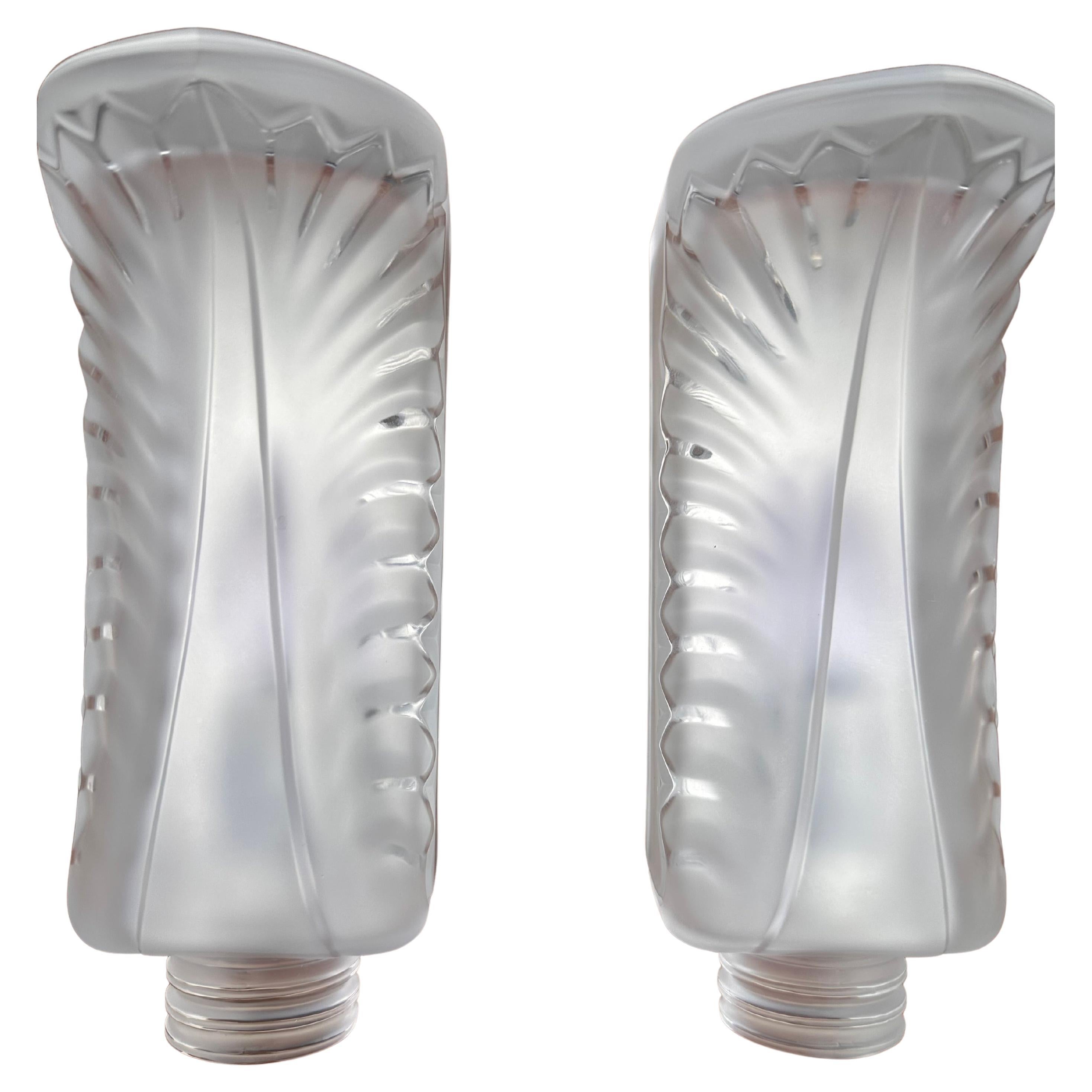 Pair of Lalique Palme Crystal Wall Sconces
