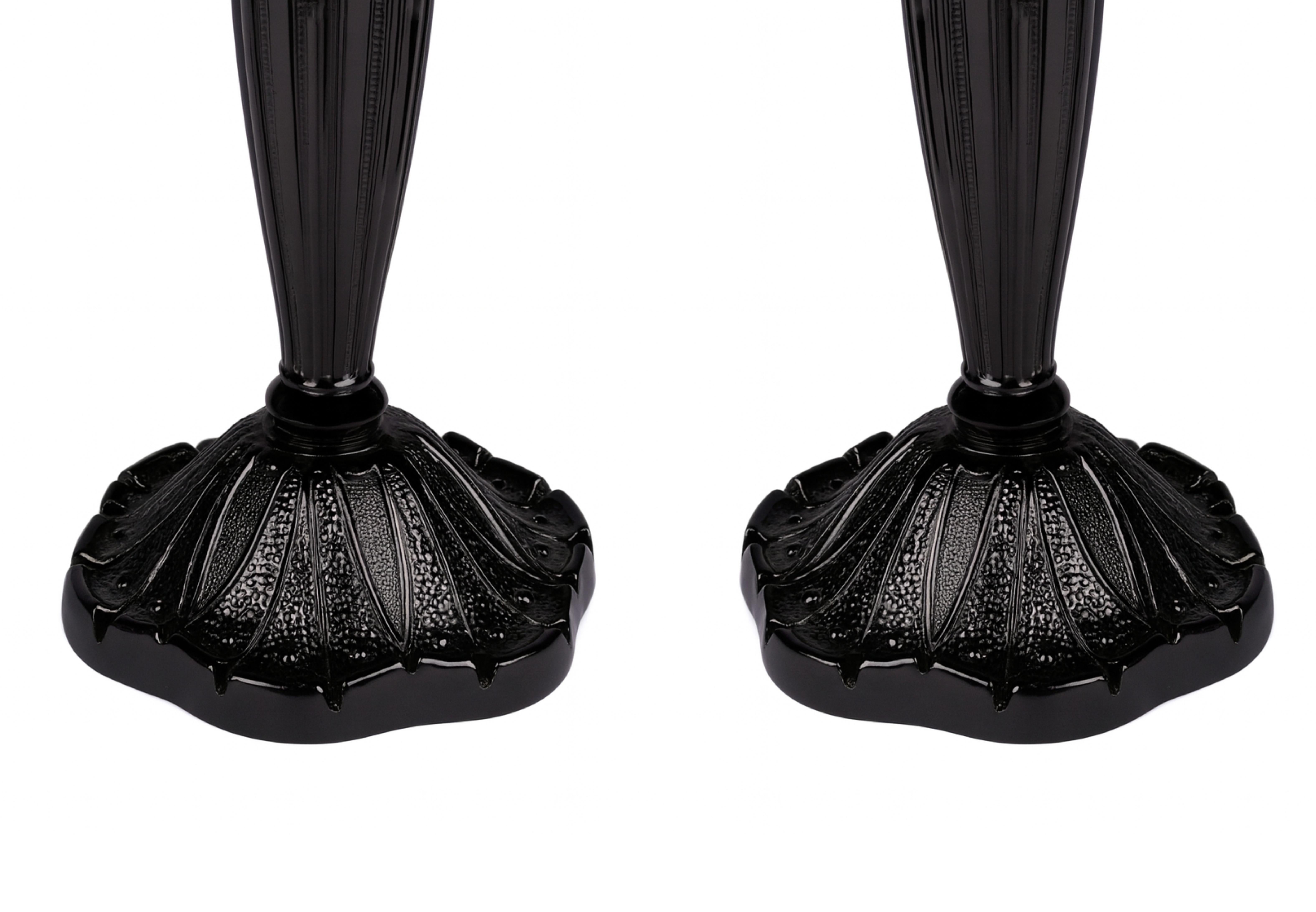 Pair of Lalique style Art Deco Black Lacquer Brass Table Lamp, 1920s For Sale 6