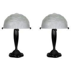 Pareja de lámparas de sobremesa de latón lacado negro estilo Art Déco de Lalique, años 20
