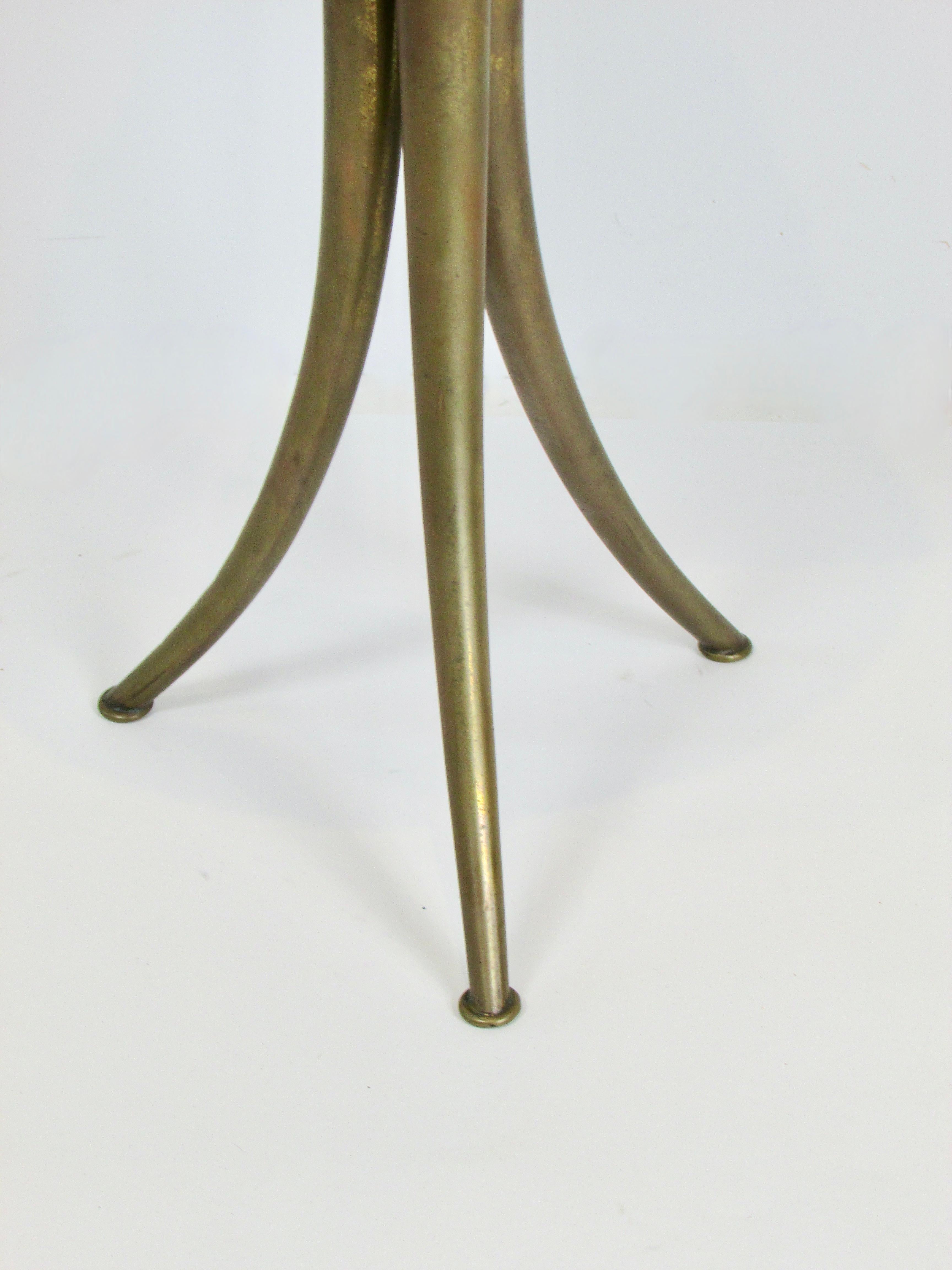 Pair of lamb skin covered brass leg petite Italian stools For Sale 3