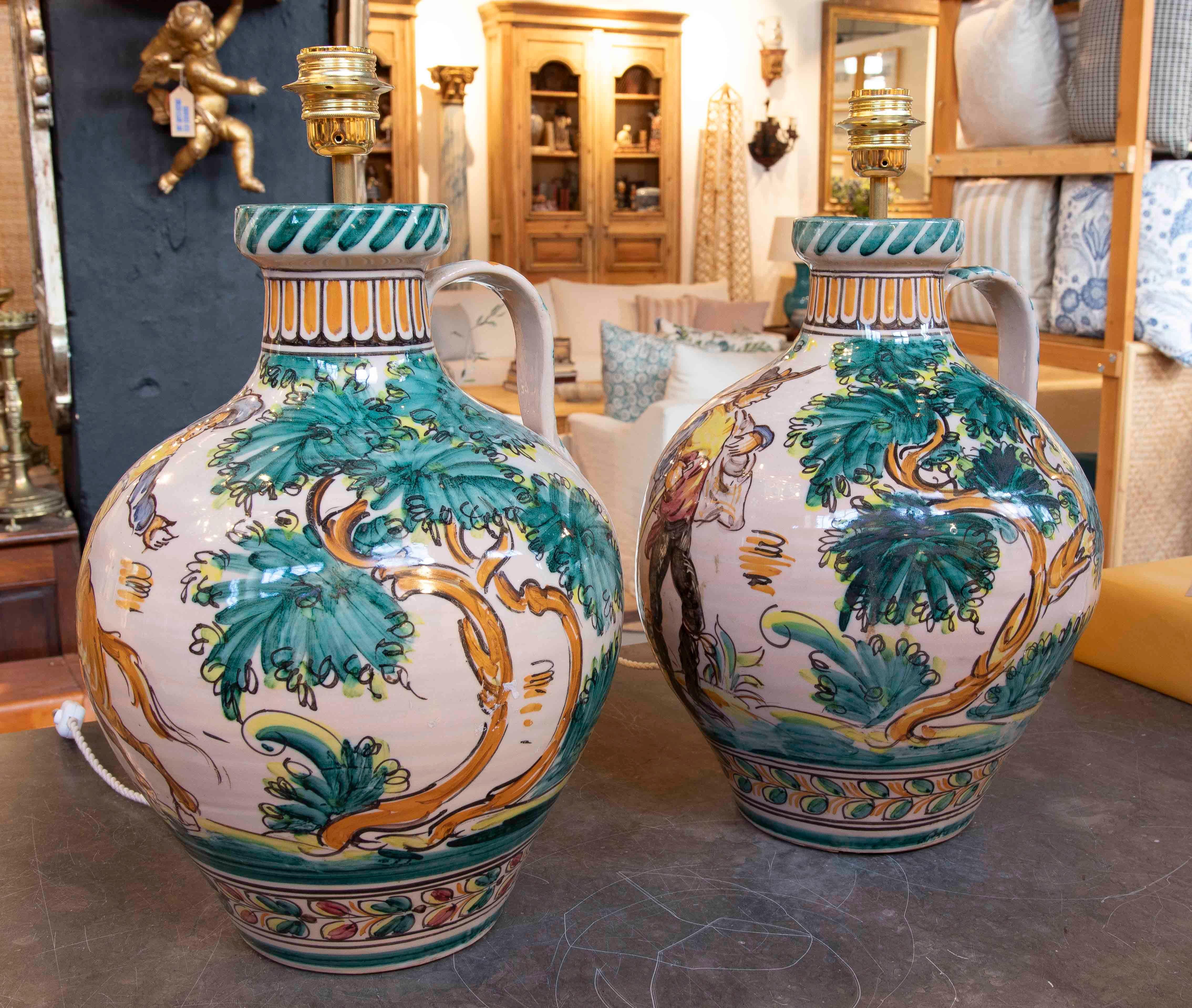 Pair of Lamp Bases in Decorated Ceramic Mediterranean style 10