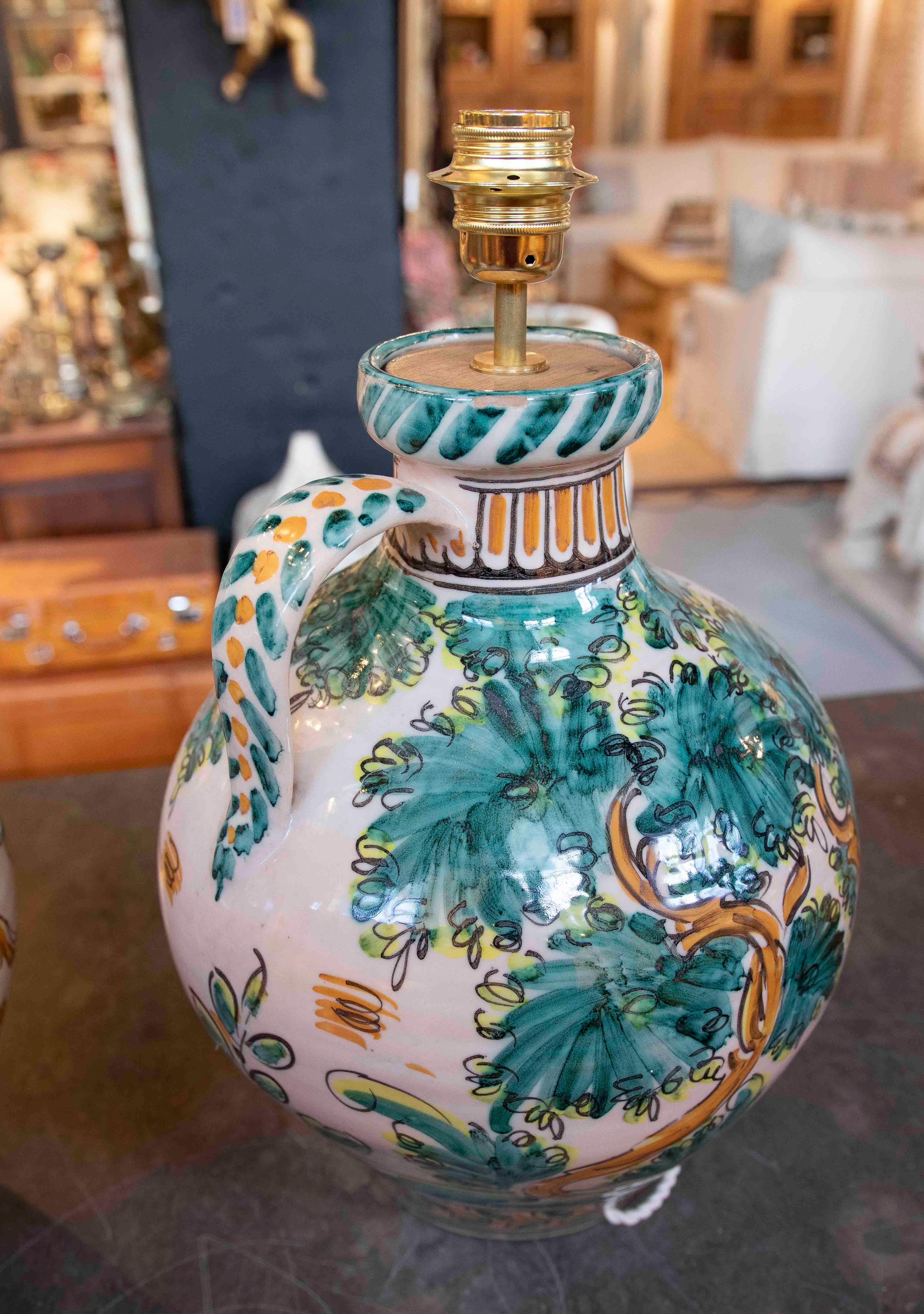 Pair of Lamp Bases in Decorated Ceramic Mediterranean style In Good Condition In Marbella, ES