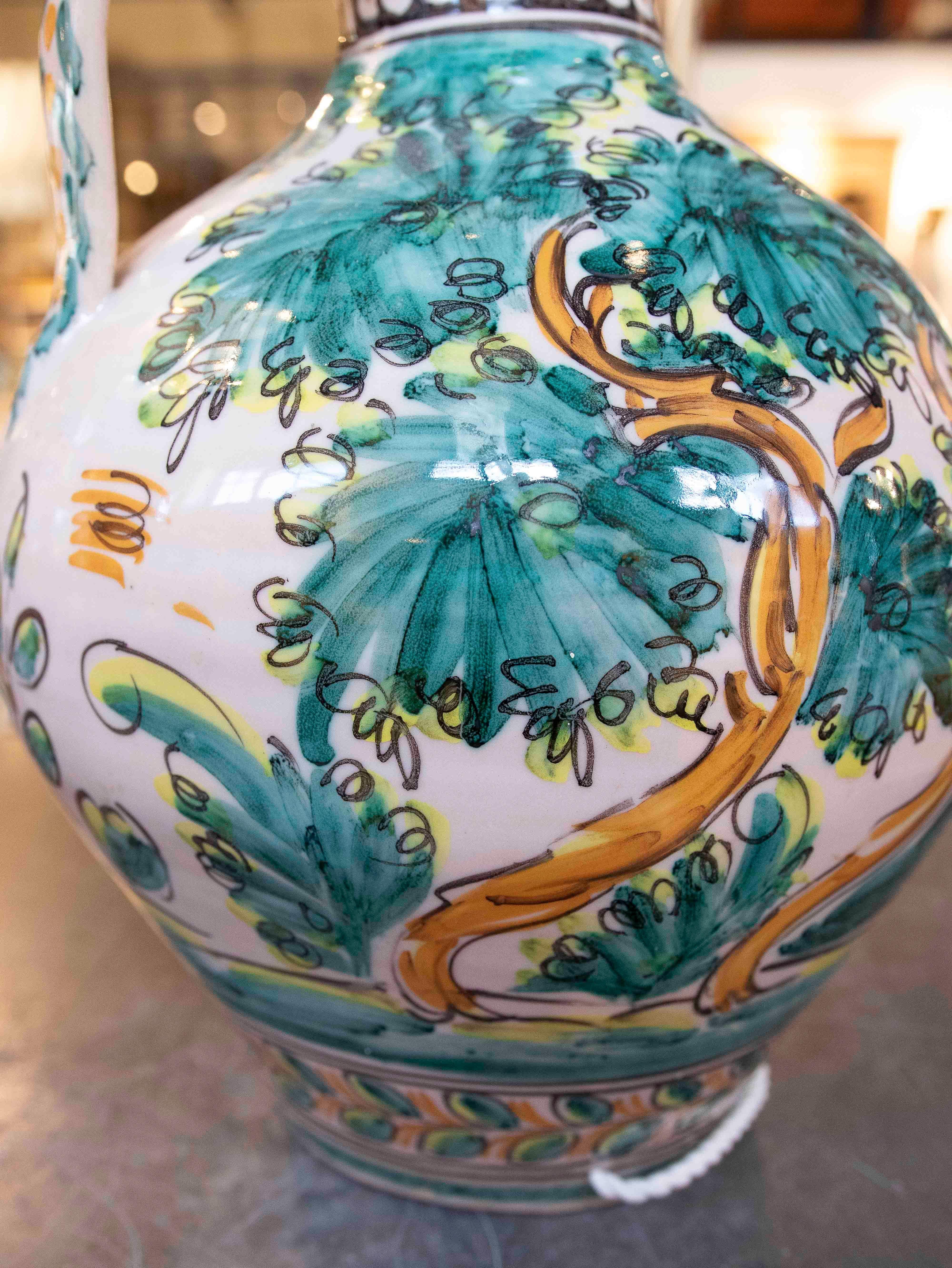 20th Century Pair of Lamp Bases in Decorated Ceramic Mediterranean style