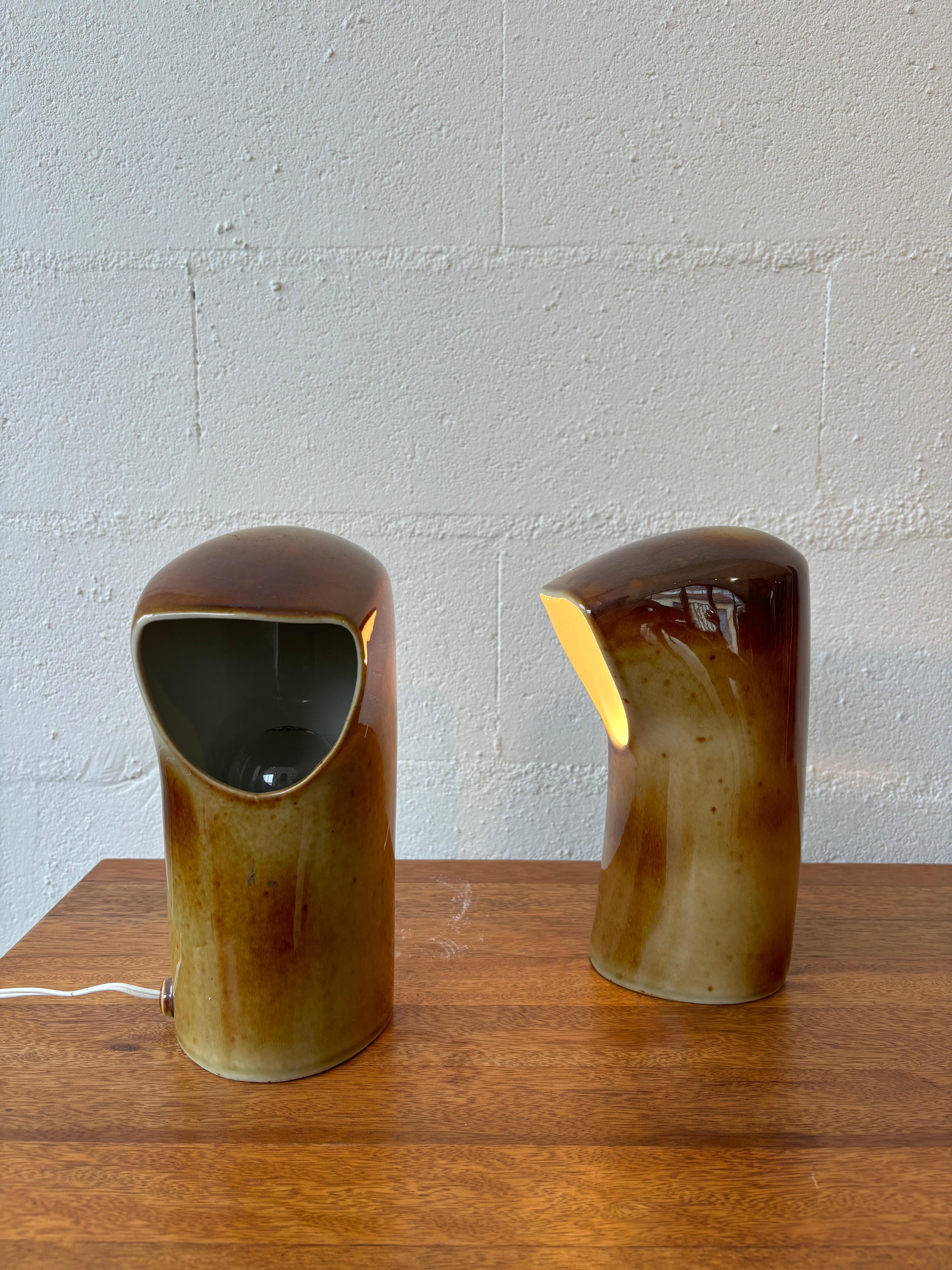 Céramique Paire d'écoutilles de lampe par Pierre Lèbe pour Virebent en vente