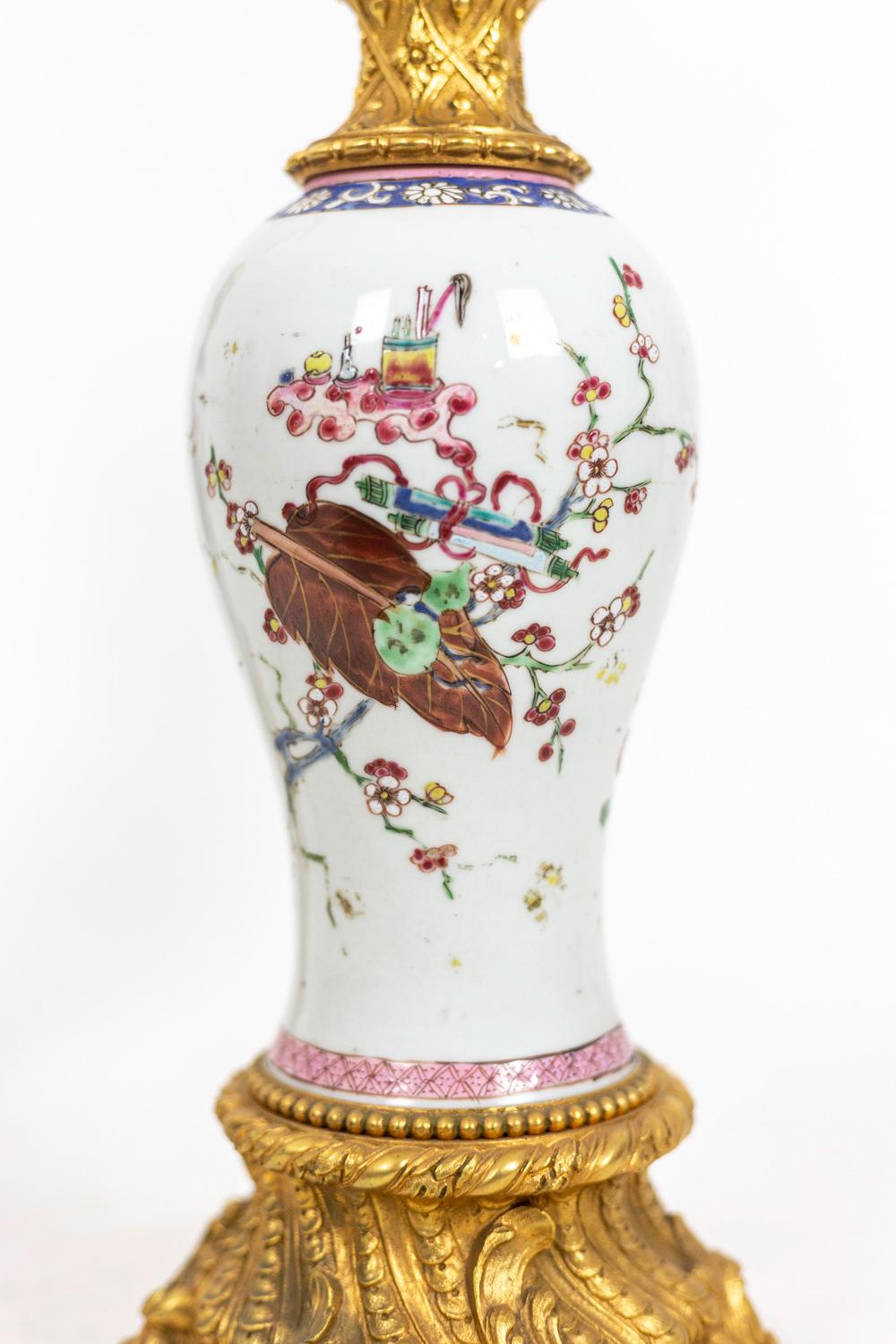 19th Century Pair of Lamp in Pink Family Style Porcelain, circa 1880